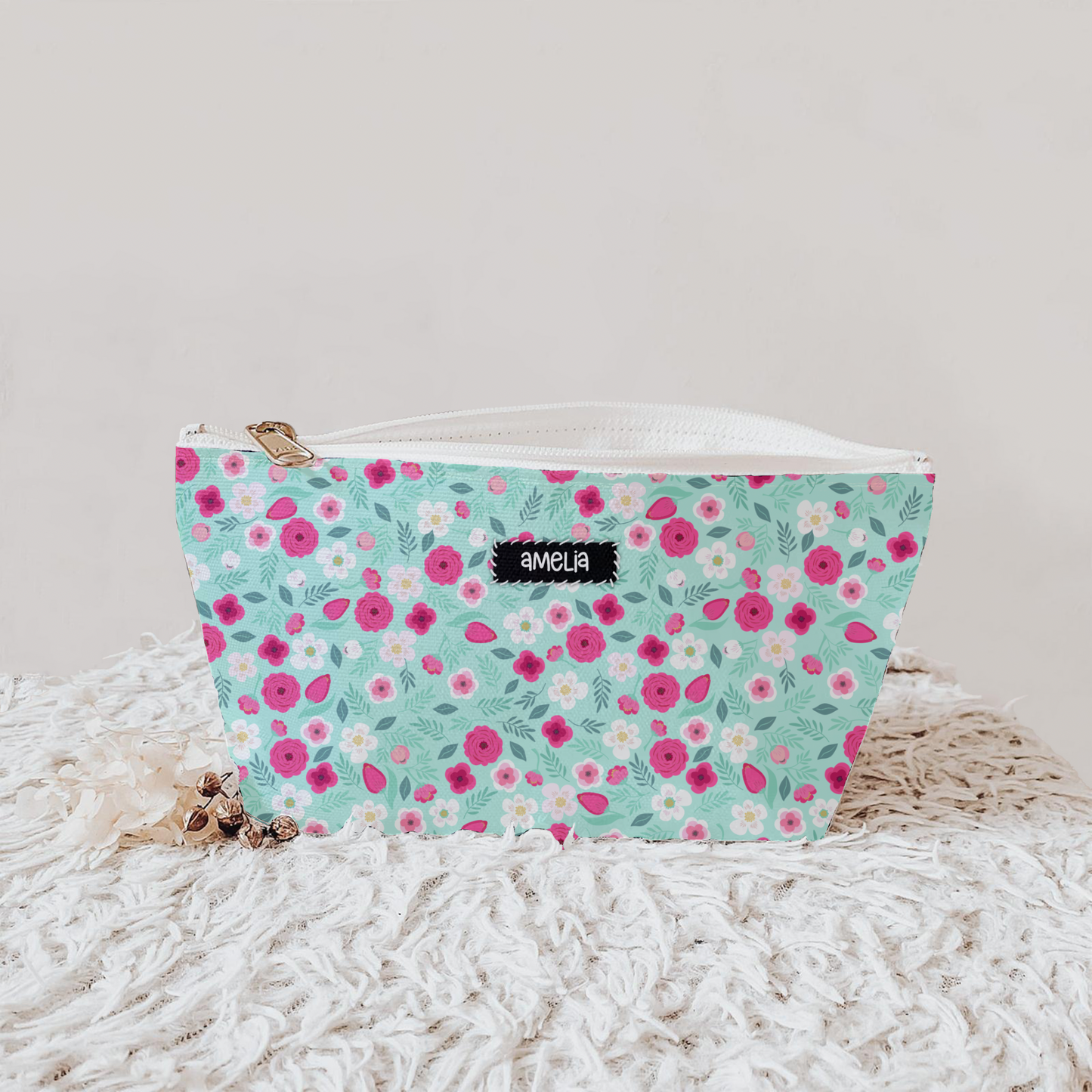 Personalized Floral Pouch | Floral Accesories Bag