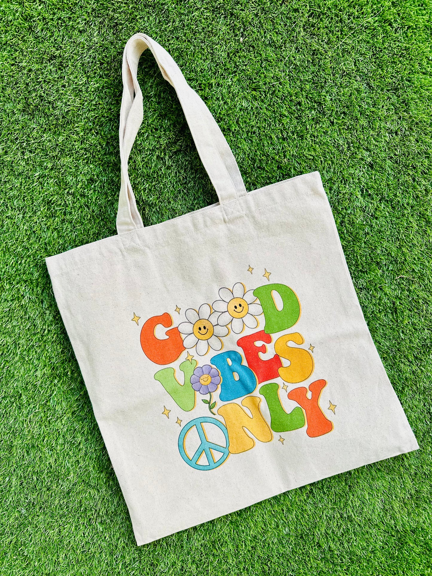 Cotton Tote Bag - Good Vibes Only Message