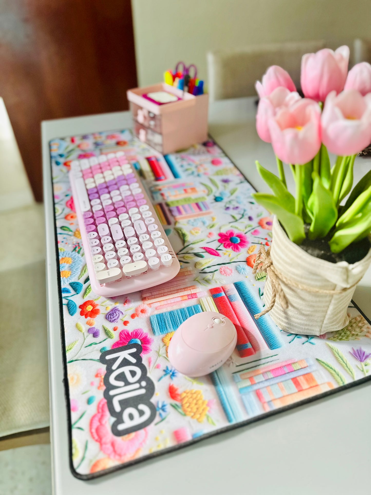 Personalized Bookish 3D Floral Desk Mat