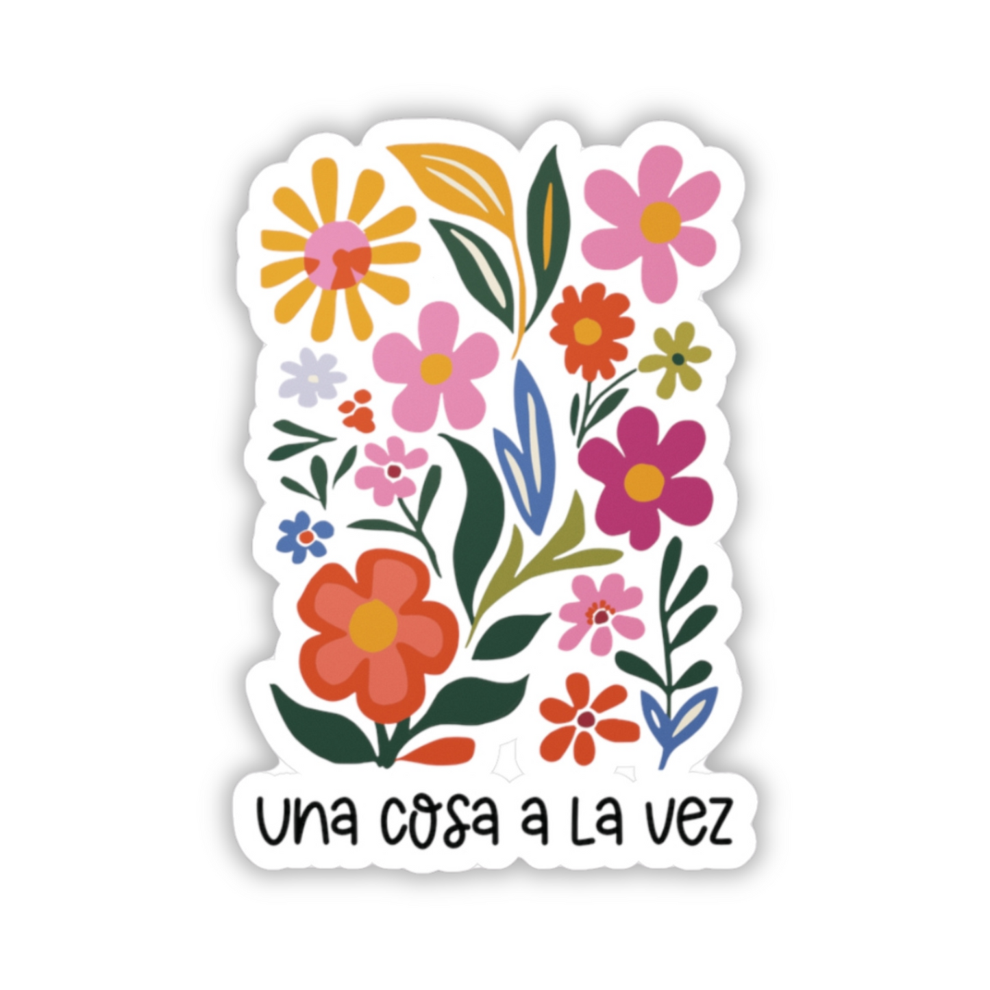 Motivational Quote Floral Decorative Sticker Una Cosa a la Vez (waterproof) 3”x4”