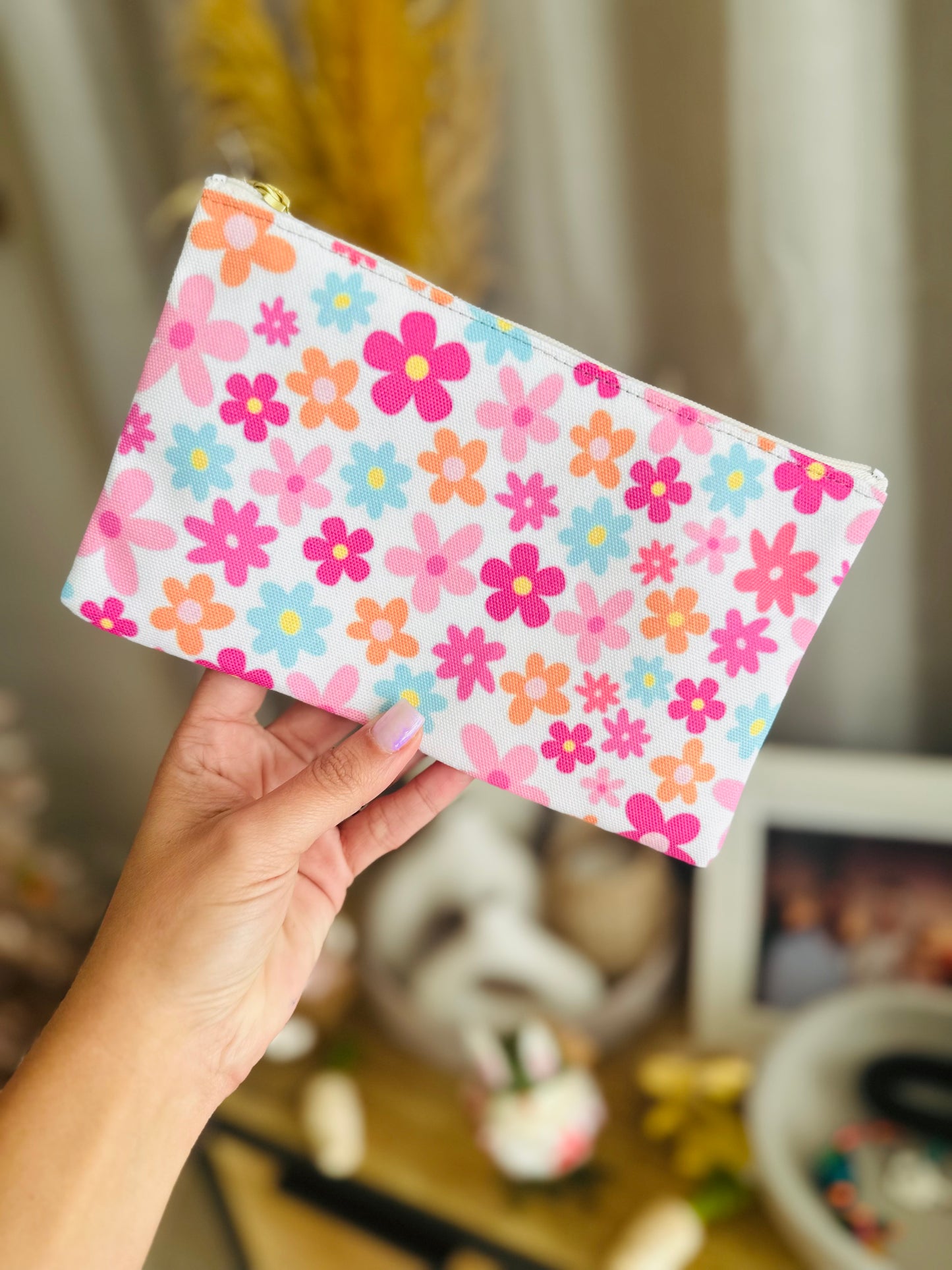 Colorful Retro Floral Pen Case and Accessory Bag