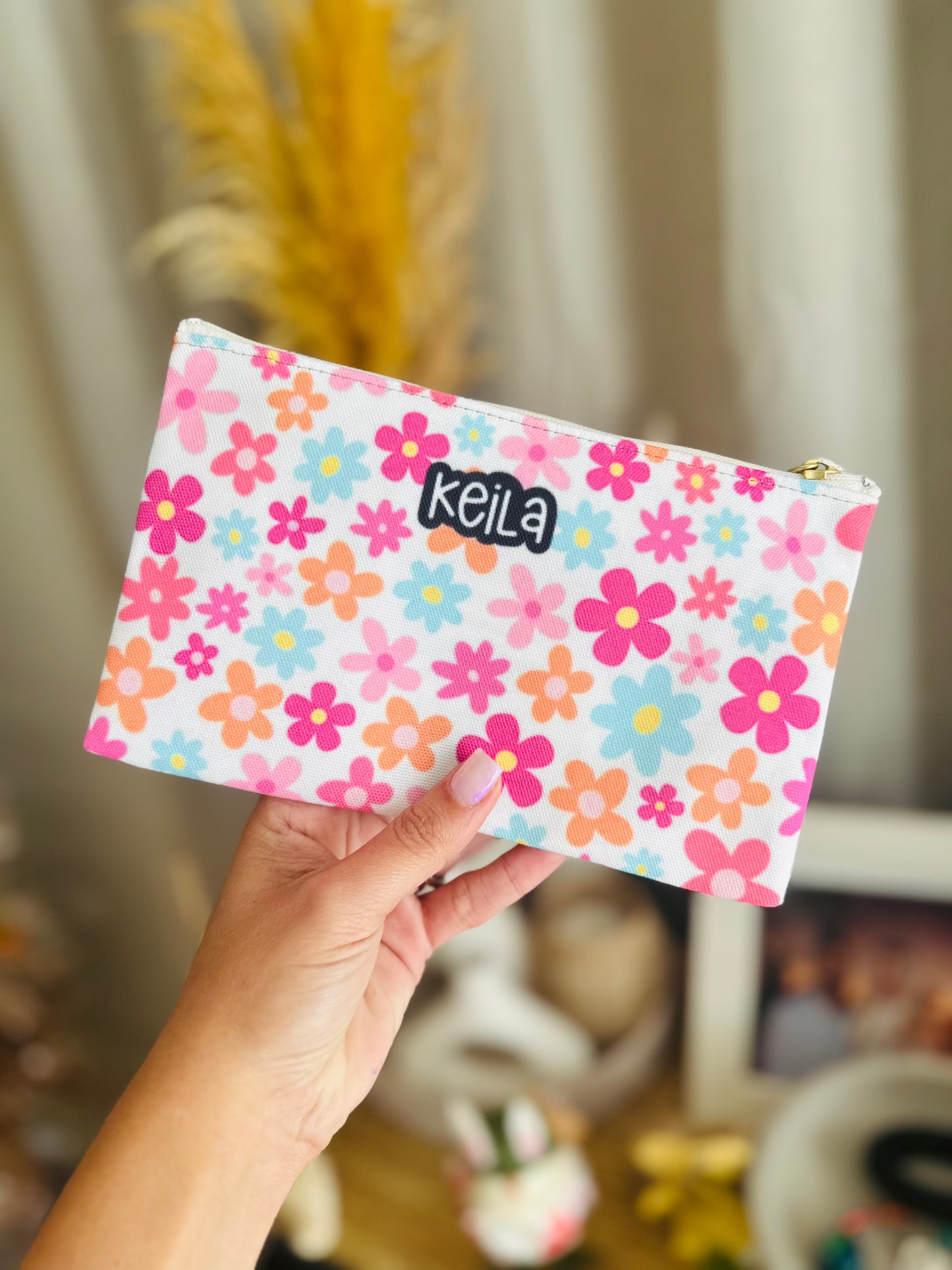 Colorful Retro Floral Pen Case and Accessory Bag