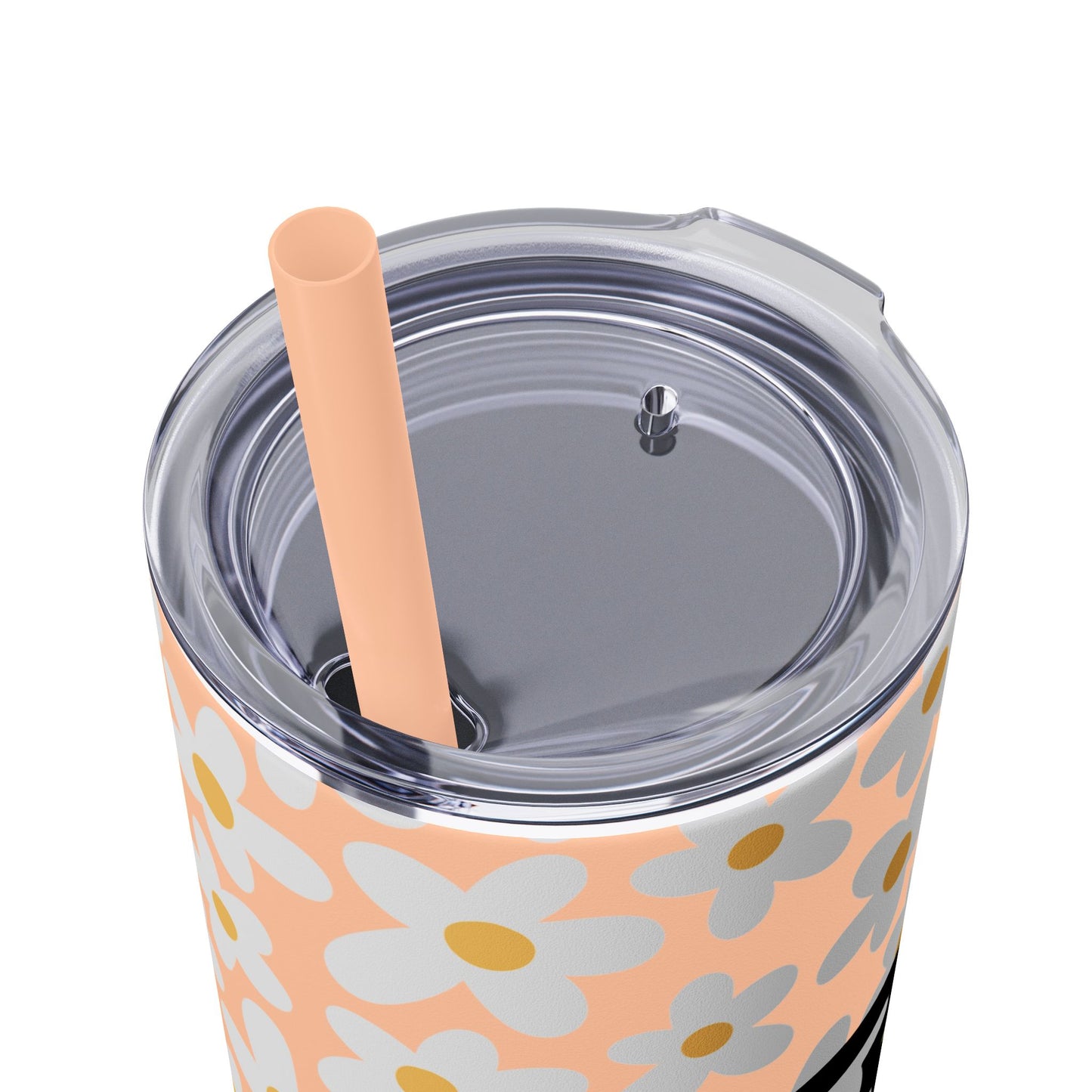 Personalized Retro Flowers Skinny Tumbler with Straw, 20oz