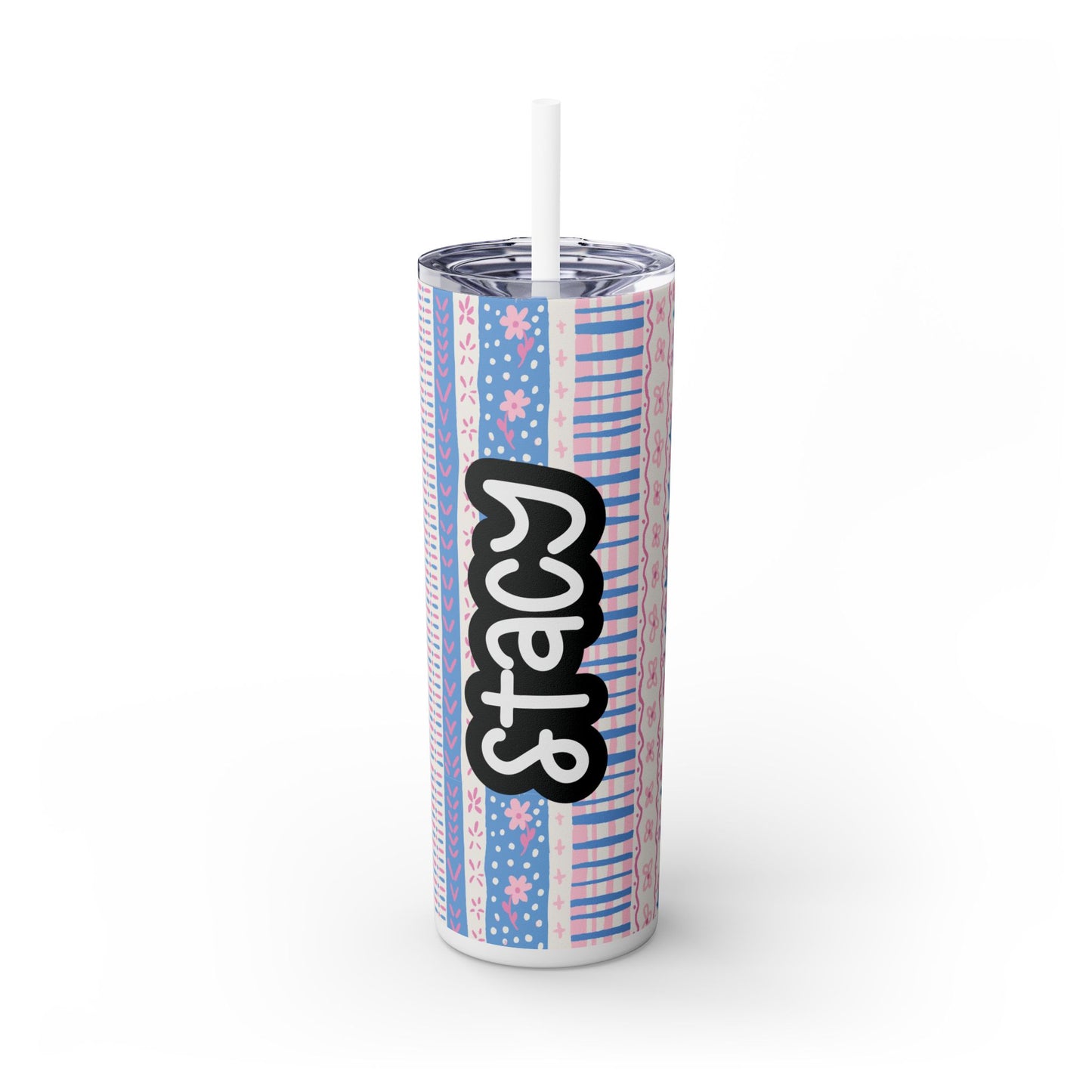 Personalized Floral Skinny Tumbler with Straw, 20oz