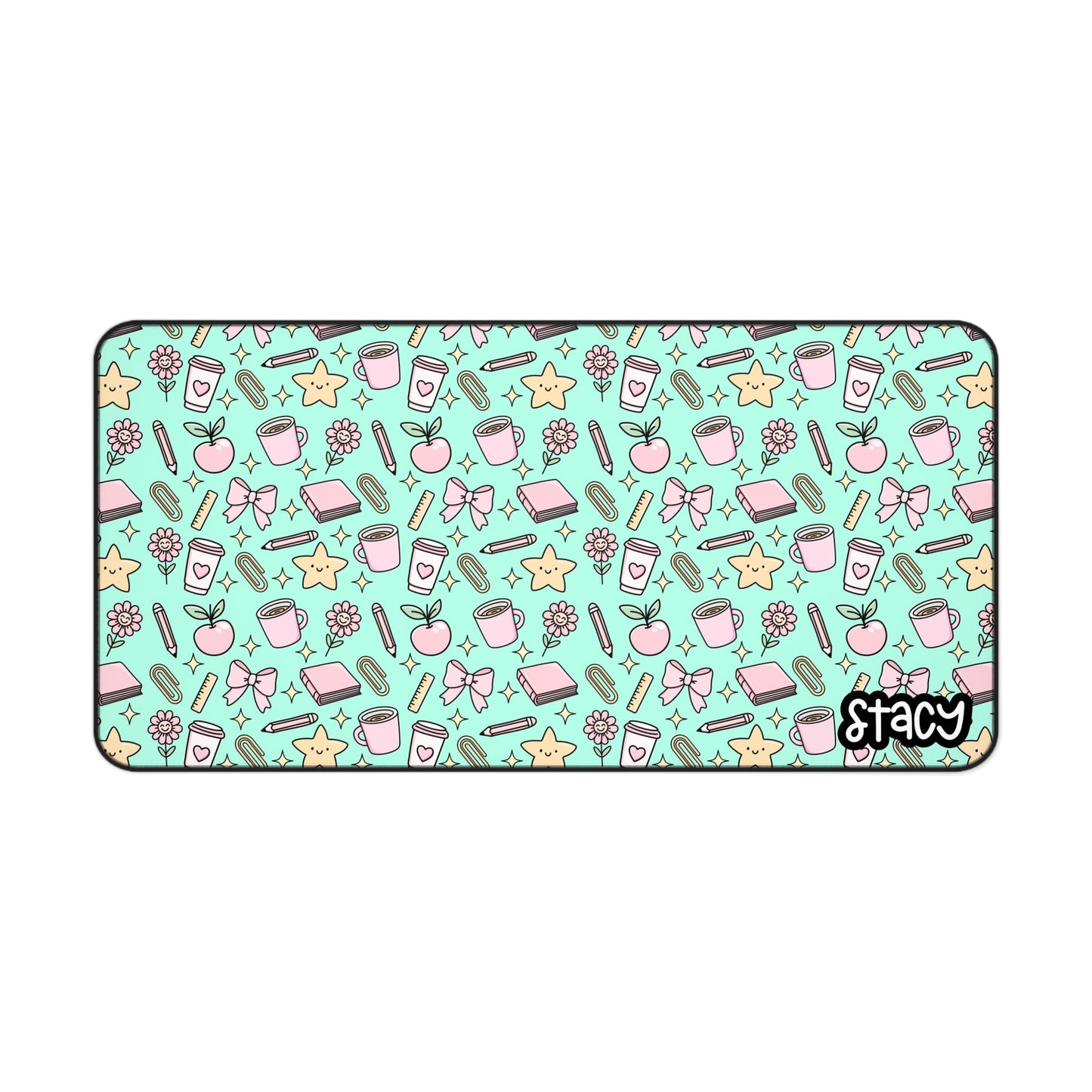 Cute Teacher Desk Mat Teal, Charming Desk Mat with Cute Stationery Design, Office Decor, Custom Desk Accessories, Gift for Students, Aesthetic Work Space