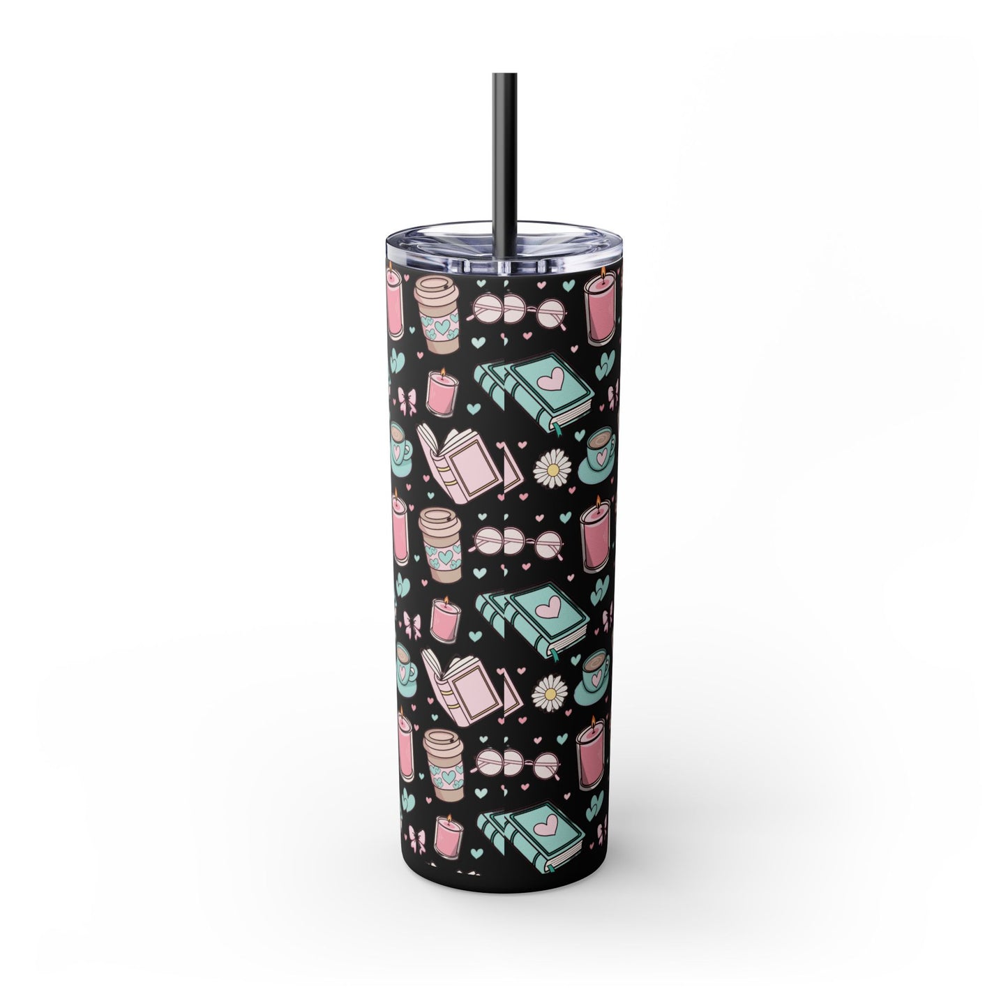 Personalized Girly Skinny Tumbler with Straw, 20oz