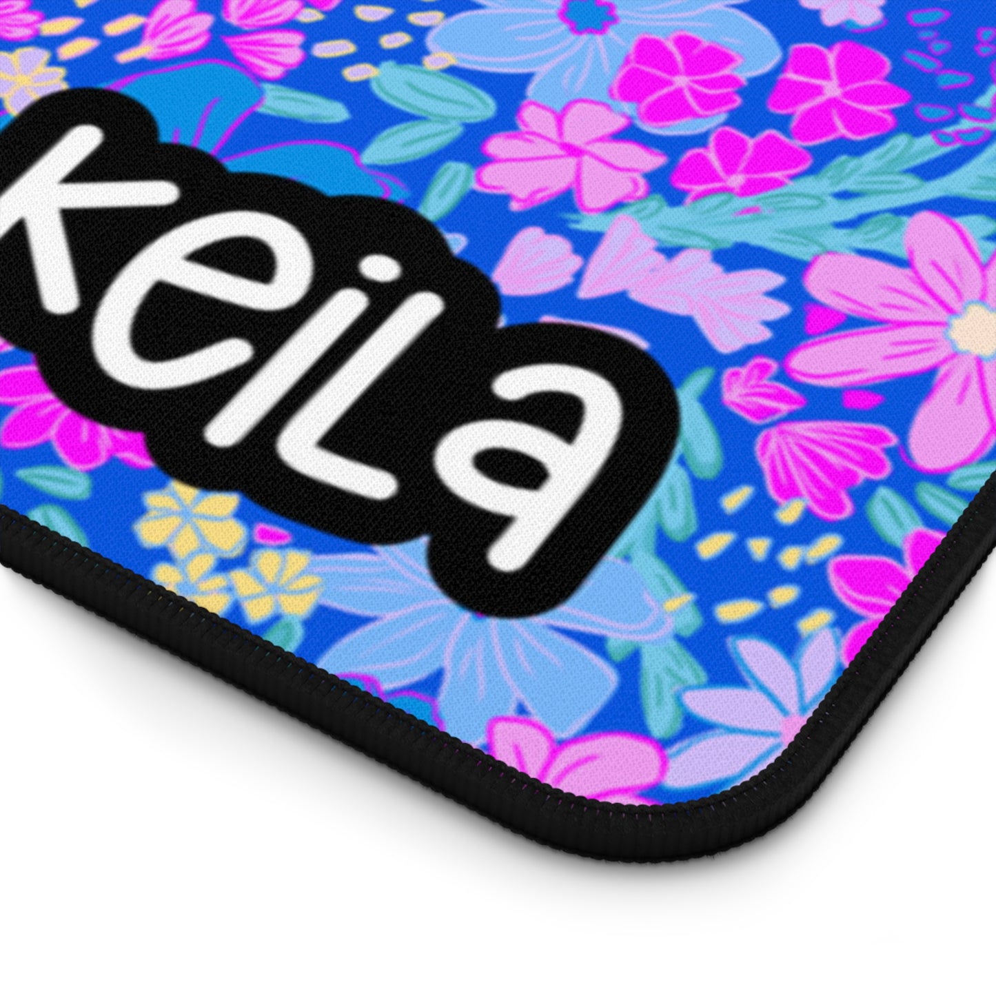 Personalized Cute Vibrant Color Floral Desk Mat Blue & Pink| Cute Desk Pads