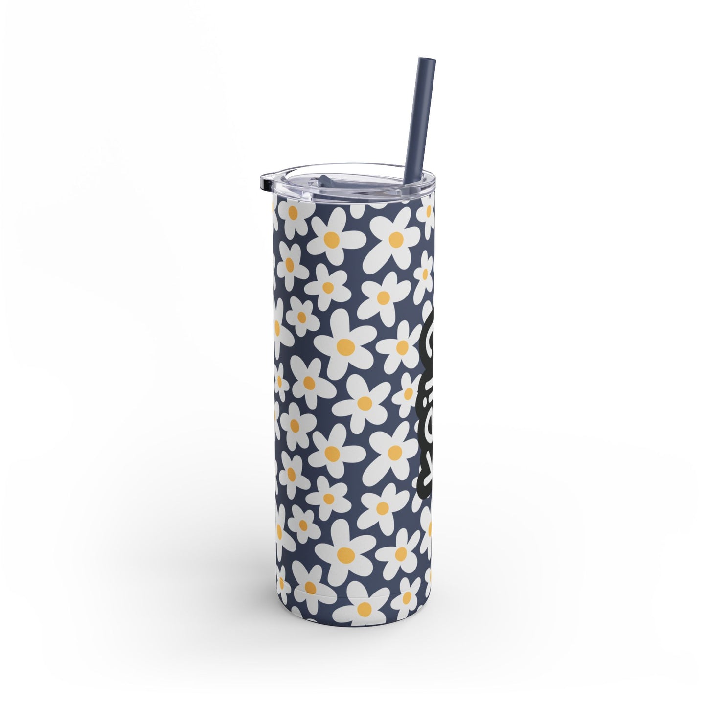 Personalized Retro Flowers Skinny Matte Tumbler, 20oz