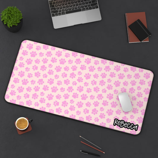 Cute Paw Print Desk Mat Pink, Dog Lover Desk Mat, Pet Lover’s Workspace Accessory, Dog Cat Home Office Decor, Gift for Animal Lovers, Blue Paw Print Mouse Pad