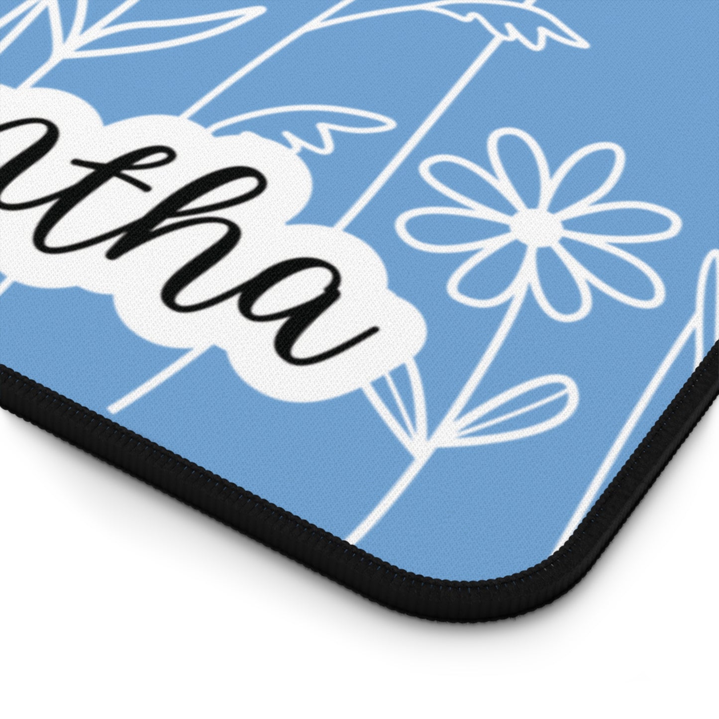 Minimalist Flower Field Personalized Desk Mat Baby Blue | Cute Desk Pad