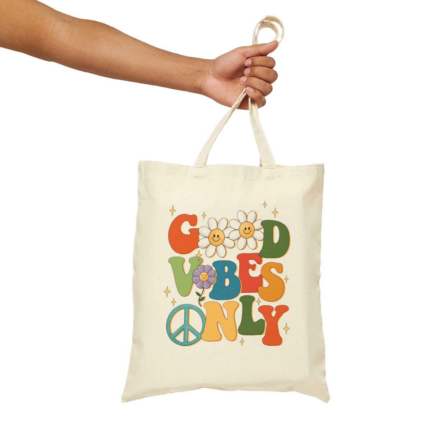Cotton Tote Bag - Good Vibes Only Message