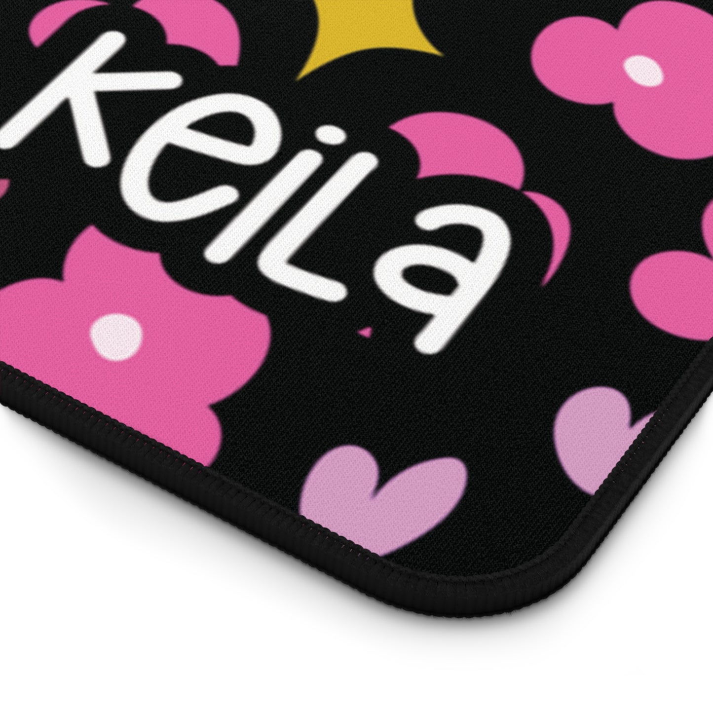 Personalized Cute Black and Pink Floral Desk Mat | Cute Desk Pads