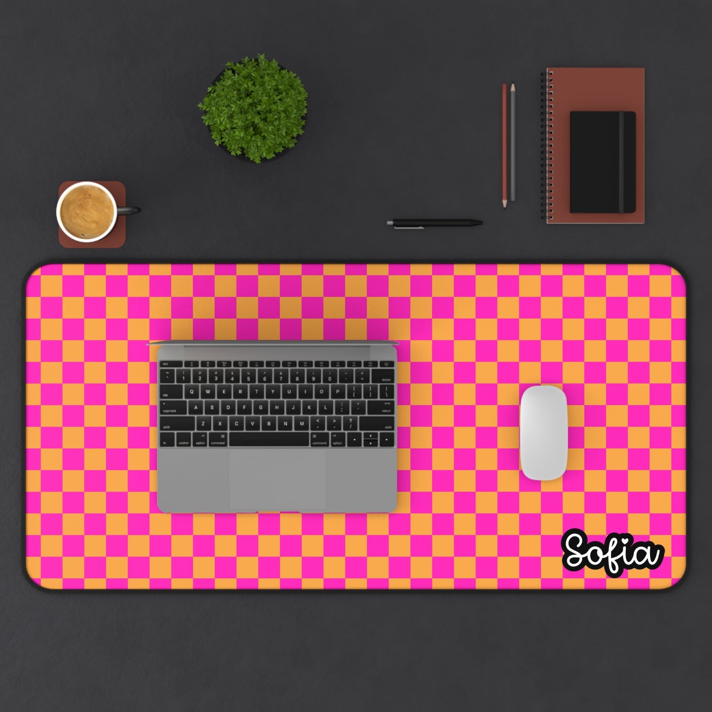 Hot Pink Checkered Desk Mat | Custom Office Decor, Work From Home Accessory, Gamer Mat, Stylish Desk Utility