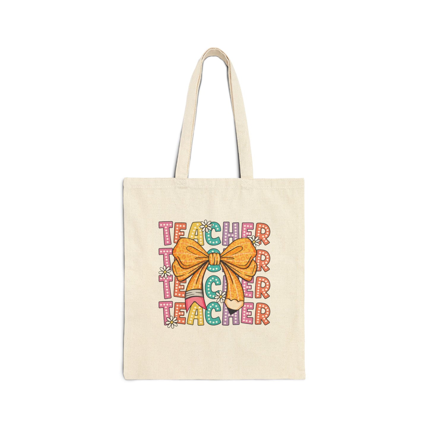 Colorful Teacher Appreciation Tote Bag with Bow Design