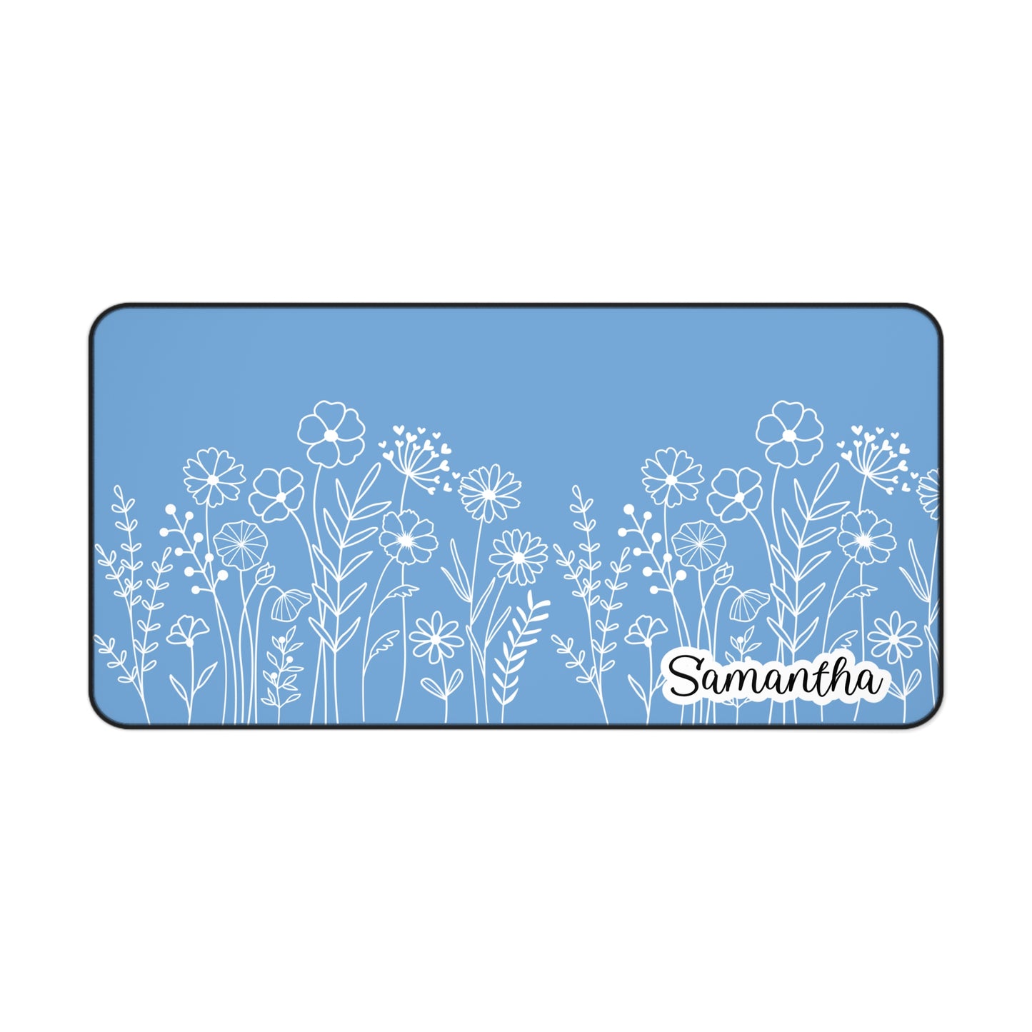 Minimalist Flower Field Personalized Desk Mat Baby Blue | Cute Desk Pad