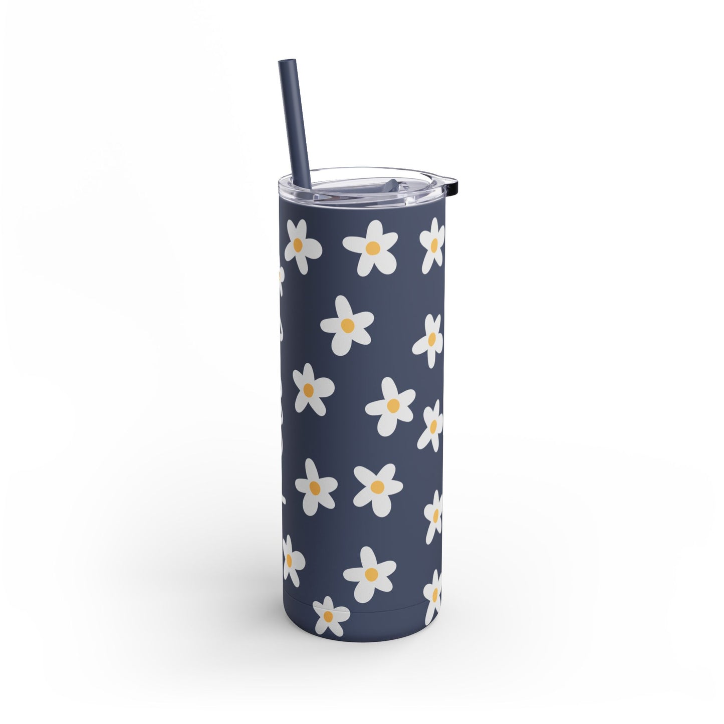 Personalized Daisy Pattern 20oz Skinny Matte Tumbler - Floral Insulated Travel Cup with Straw