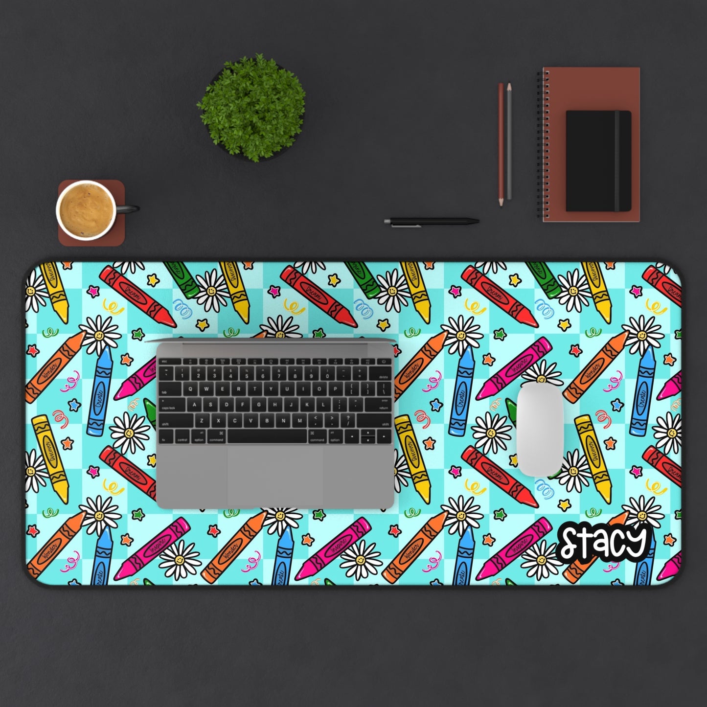 Personalized Colorful Crayon Desk Mat – Fun Teacher Desk Mat - Fun Office Accessory for Artists and Kids