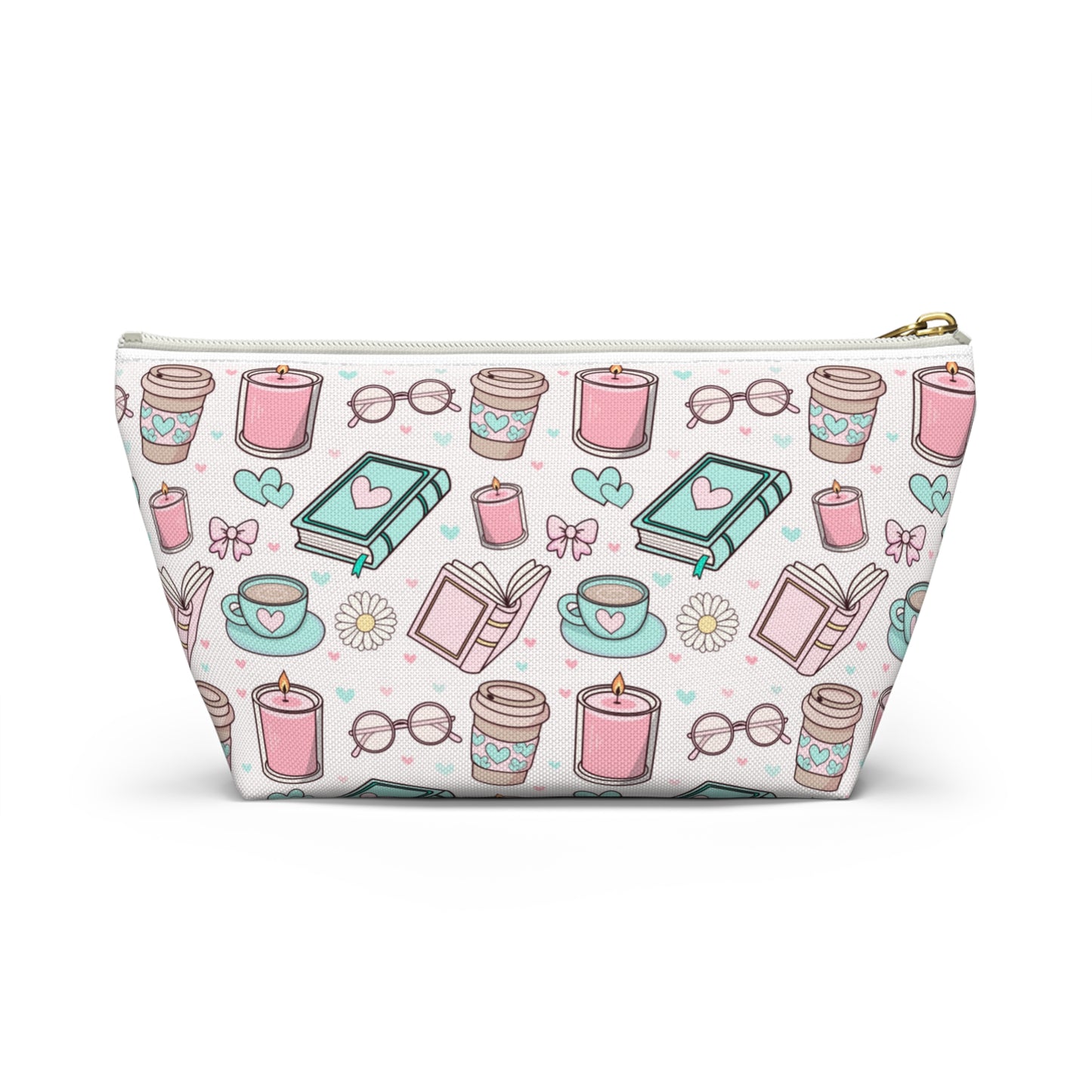Chic Coffee & Book Lovers Accessory Pouch, Makeup Bag, Travel Organizer, Gift for Readers, Cute Pencil Case, Coffee-Themed Pouch
