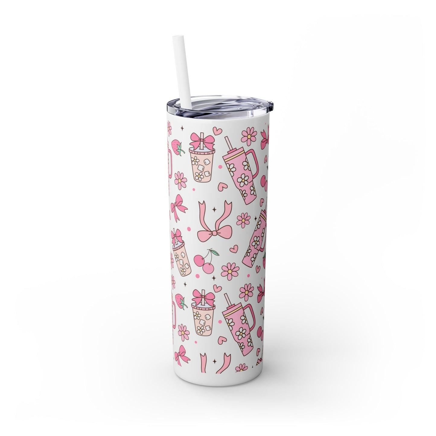 Tumbler Cup Coquette Bookish Girlie Pink Bows 20oz - White