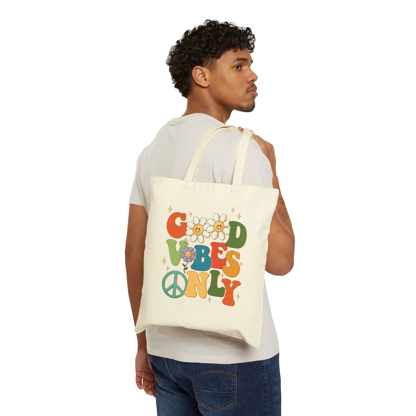 Cotton Tote Bag - Good Vibes Only Message