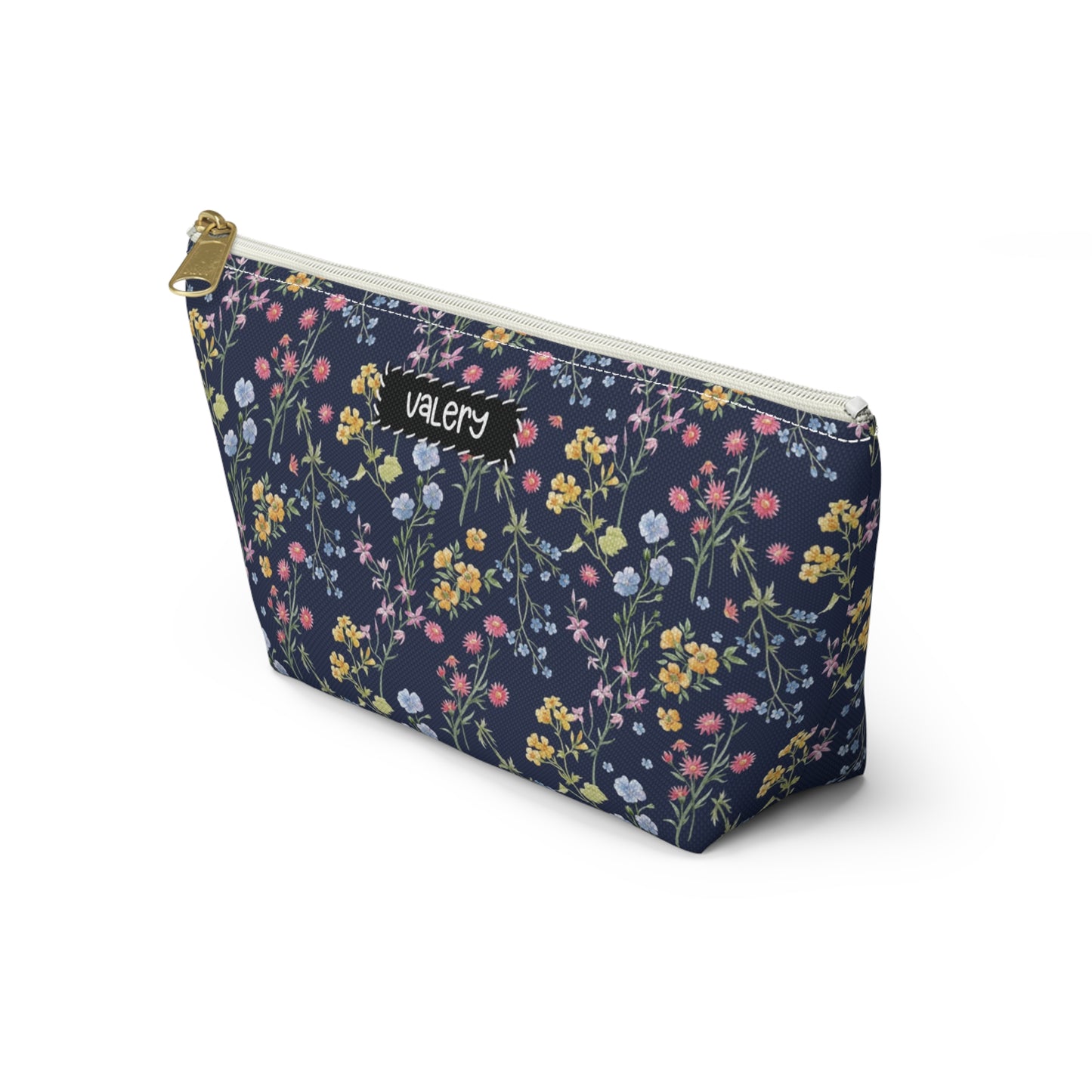 Personalized Navy Blue Floral Pouch | Floral Accesories Bag