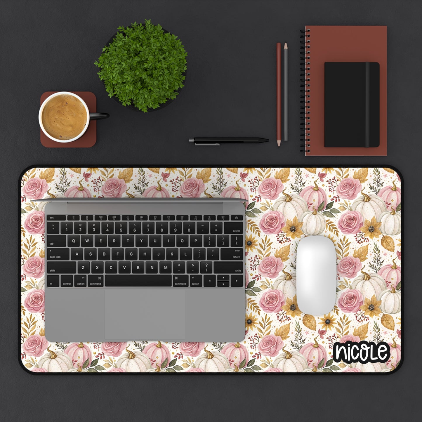 Pink Pumpkin Autumn Themed Desk Mat, Cozy Home Office Decor, Fall-Inspired Desk Pad, Gift for Students, Personalized Work Surface