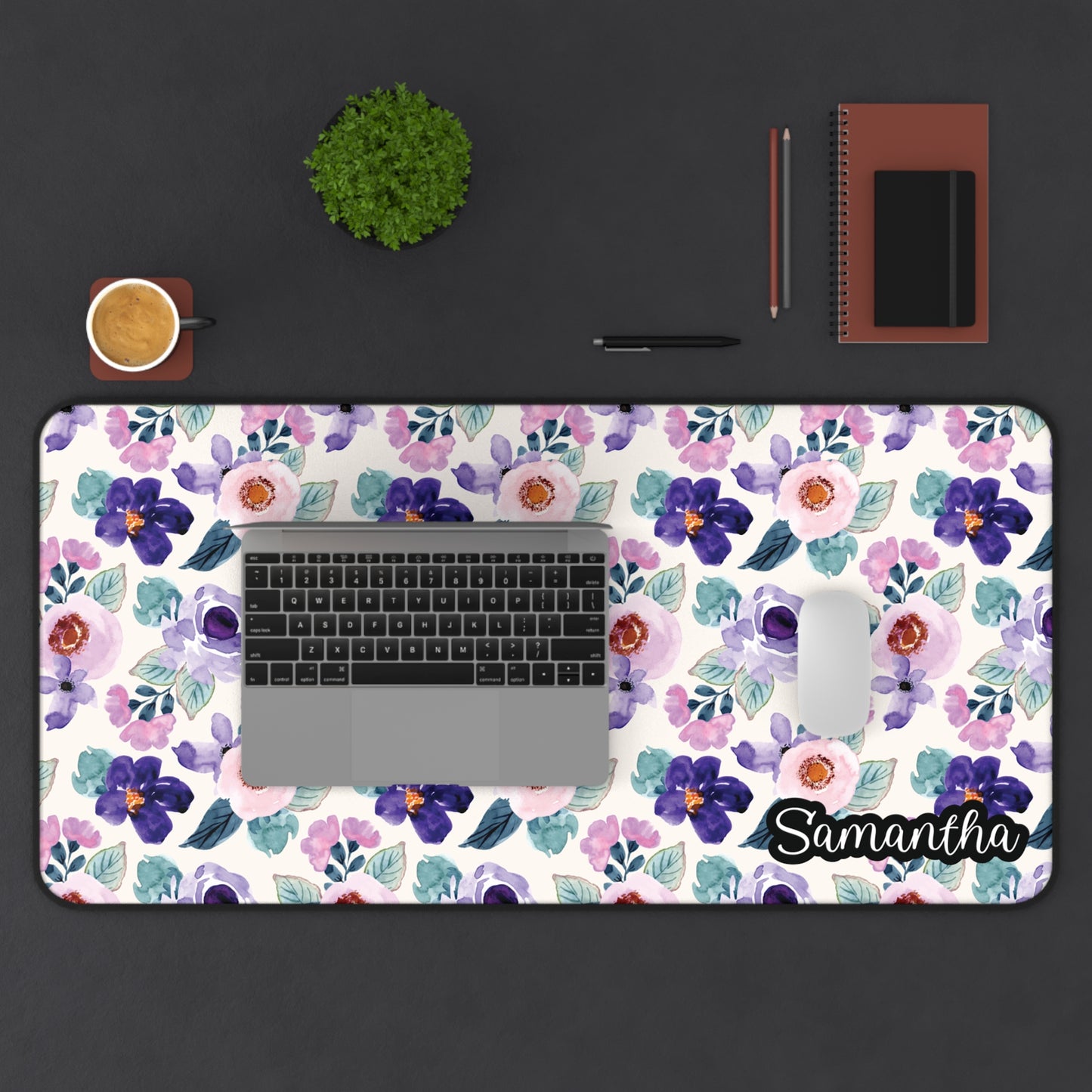 Personalized Purple Lilac Flowers Desk Mat | Cute Desk Pad
