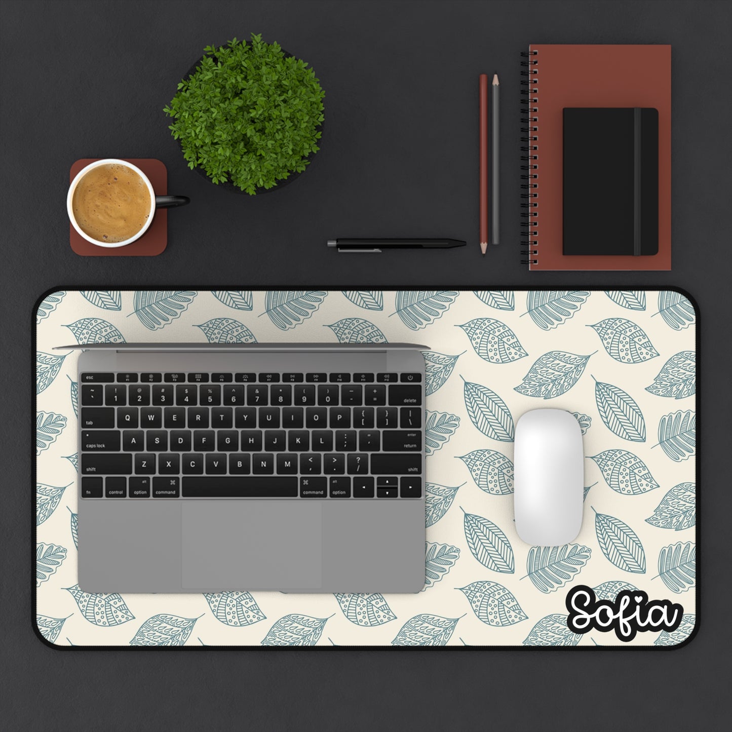 Boho Chic Leaf Pattern Desk Mat, Custom Mouse Pad for Home Office, Floral Desk Accessory, Personalized Desktop Decor, Unique Gift for Friends
