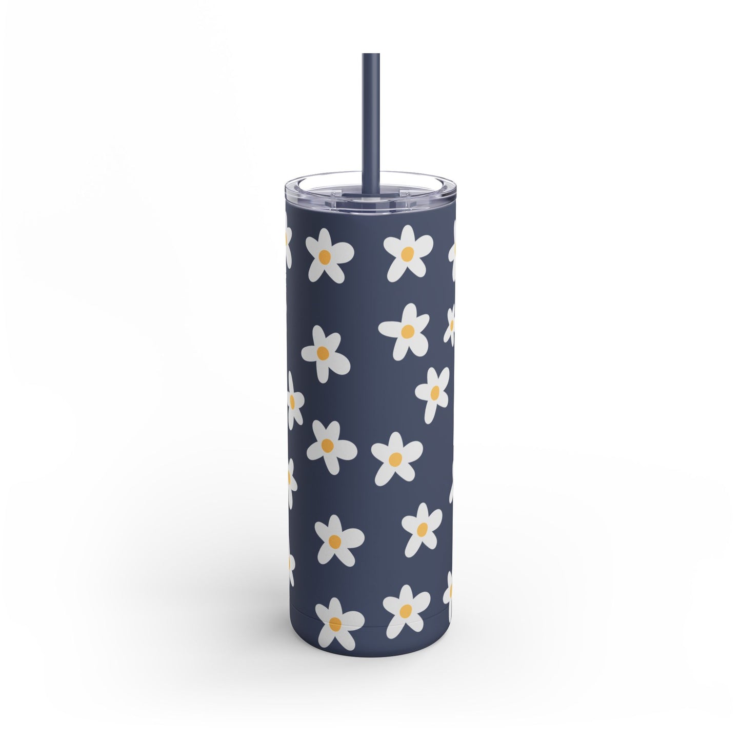Personalized Daisy Pattern 20oz Skinny Matte Tumbler - Floral Insulated Travel Cup with Straw