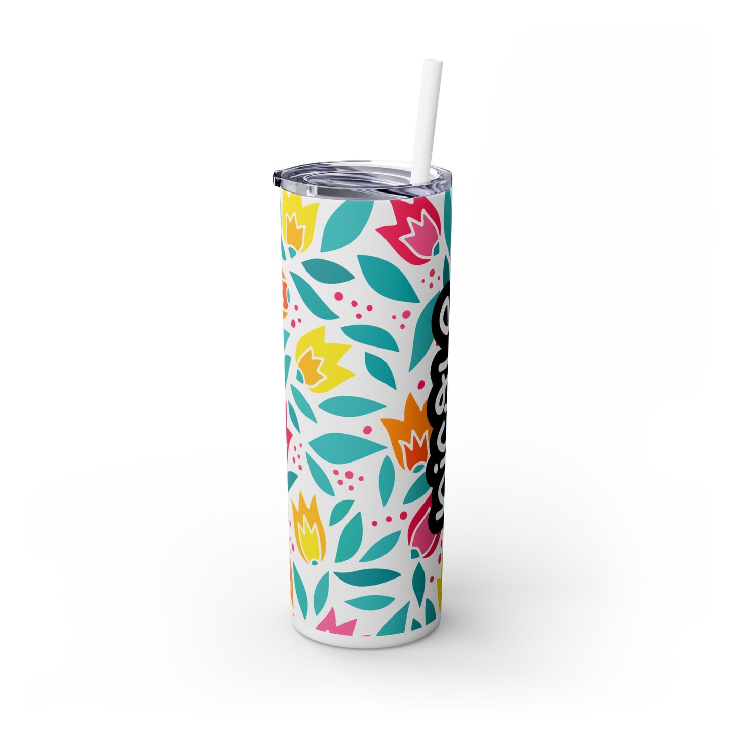 Personalized Floral Skinny Tumbler with Straw, 20oz