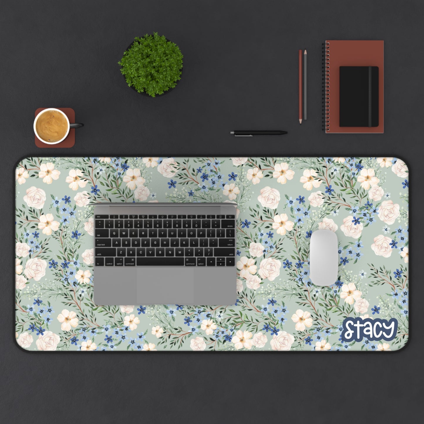 Floral Personalized Desk Mat, Office Decor, Home Office Accessories, Gift for Her, Custom Name Desk Pad