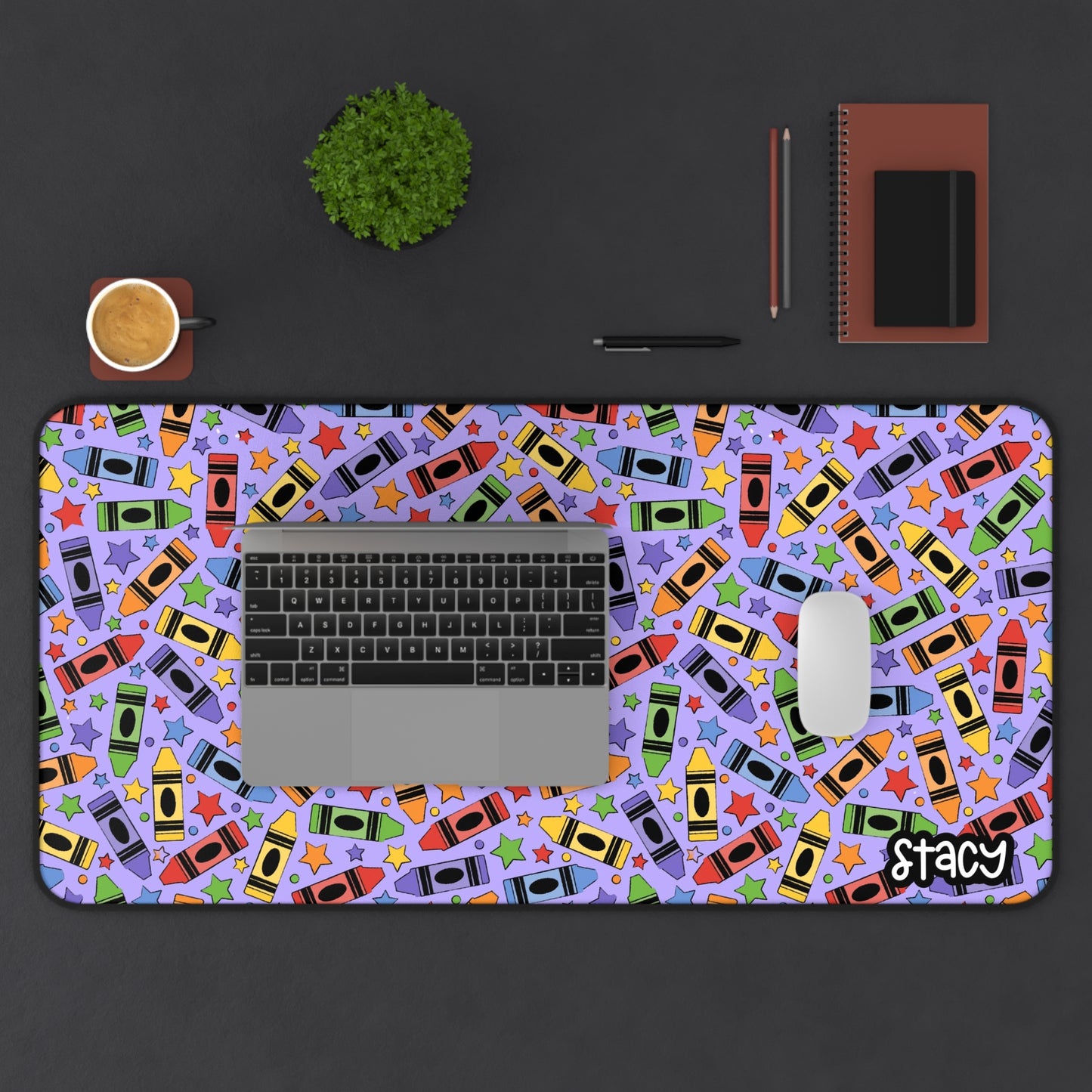 Colorful Crayon Desk Mat Lavender– Fun Teacher Desk Mat - Teacher Gift - Fun Desk Mat for Kids