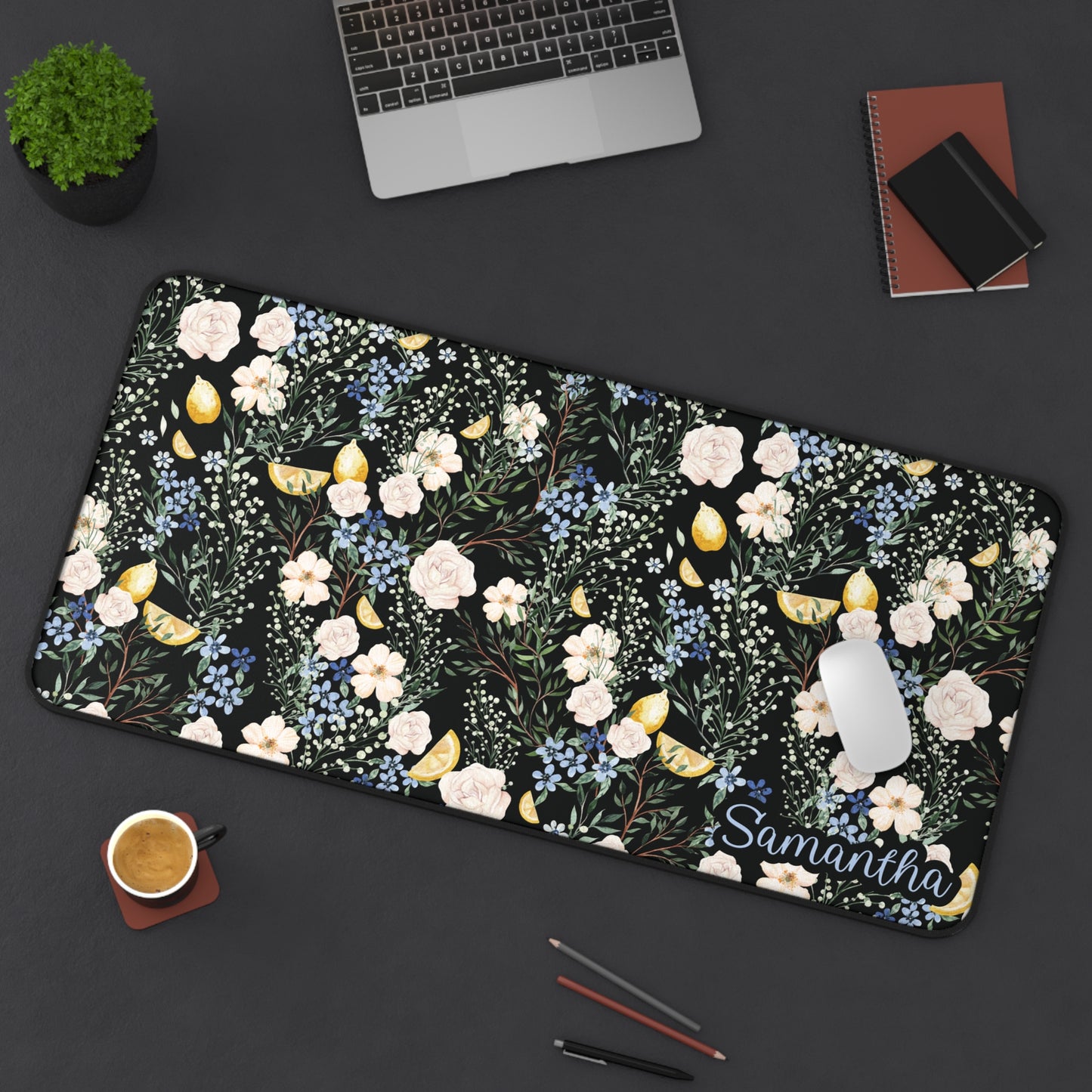 Personalized Flowers and Lemons Desk Mat | Cute Desk Pad