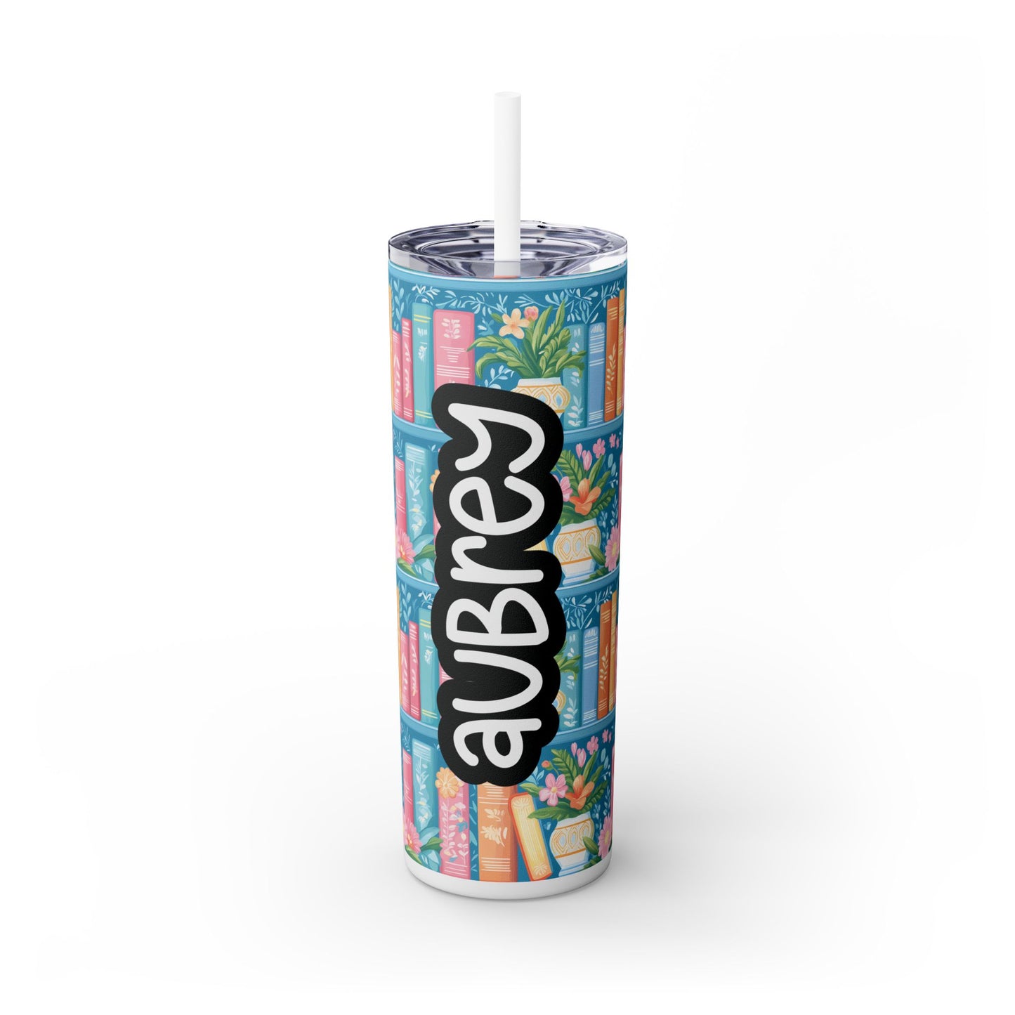 Personalized Bookish Skinny Tumbler with Straw, 20oz