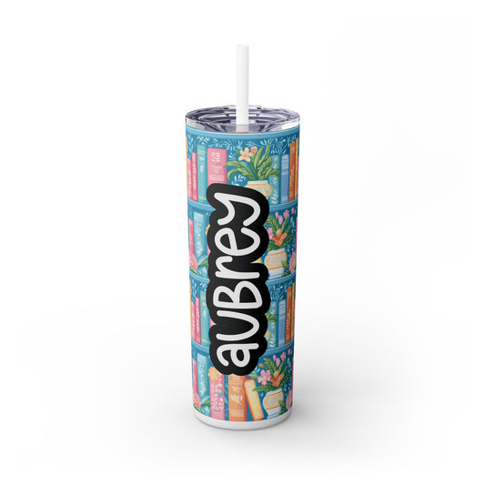Personalized Bookish Skinny Tumbler with Straw, 20oz