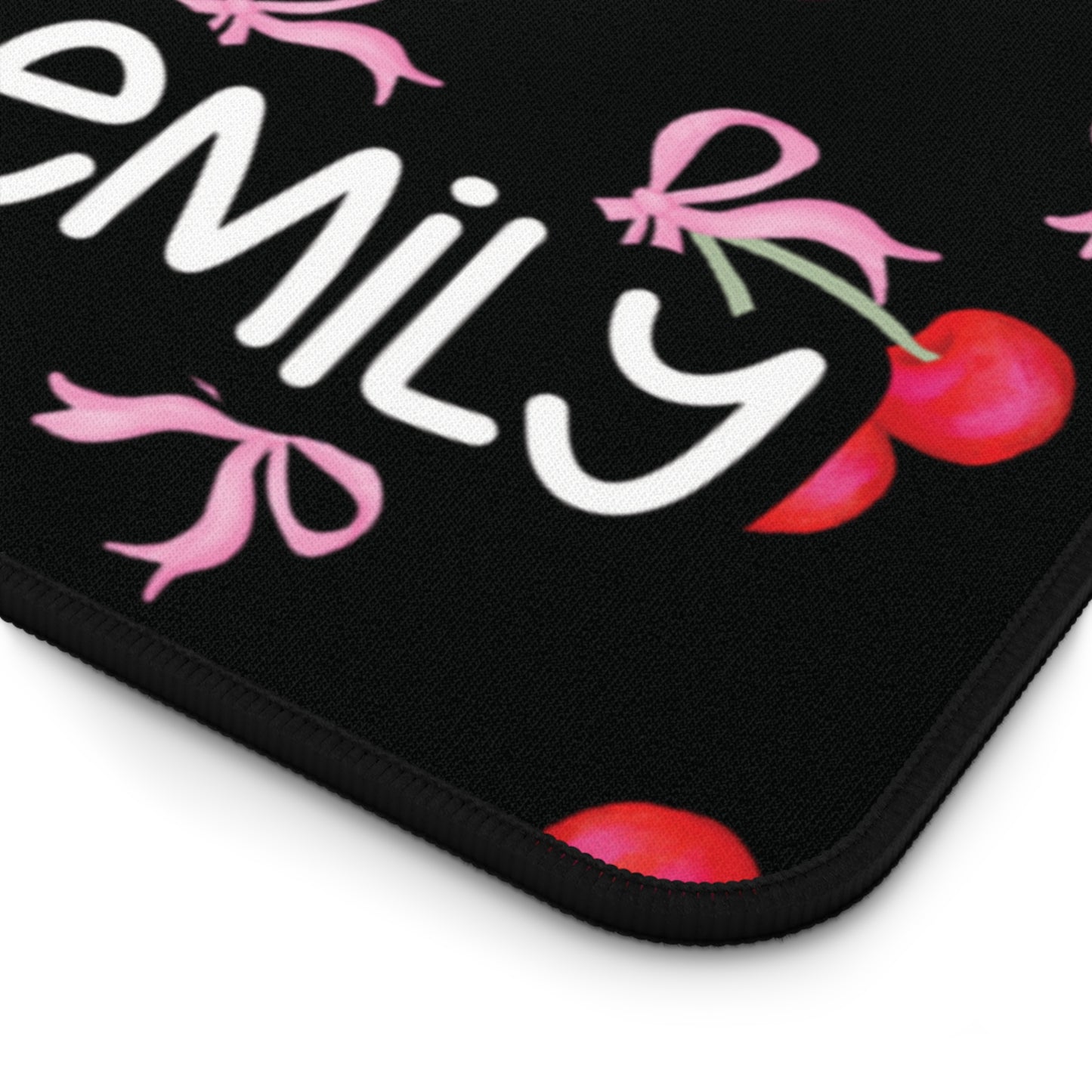 Personalized Coquette Cherries Black Desk Mat | Cute Desk Pads