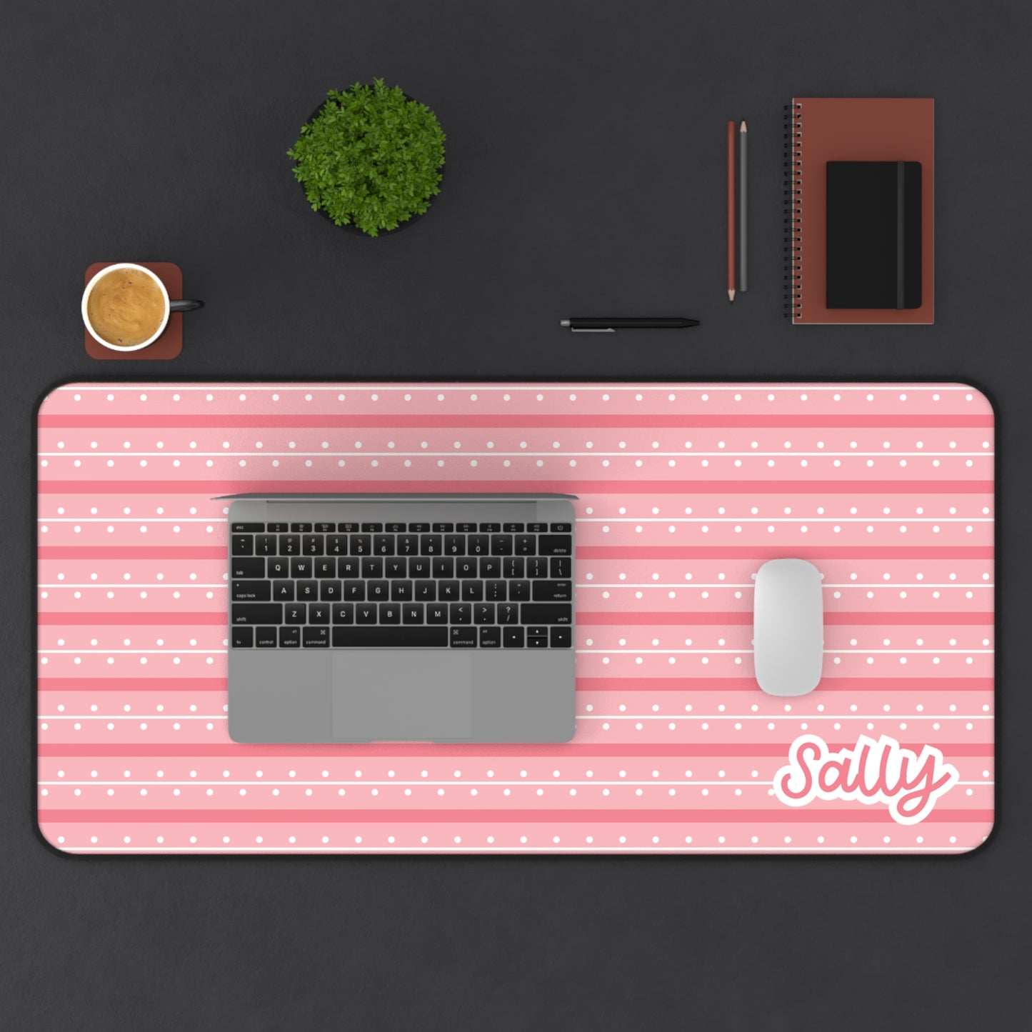 Personalized Pink Polka Dot Desk Mat with Name