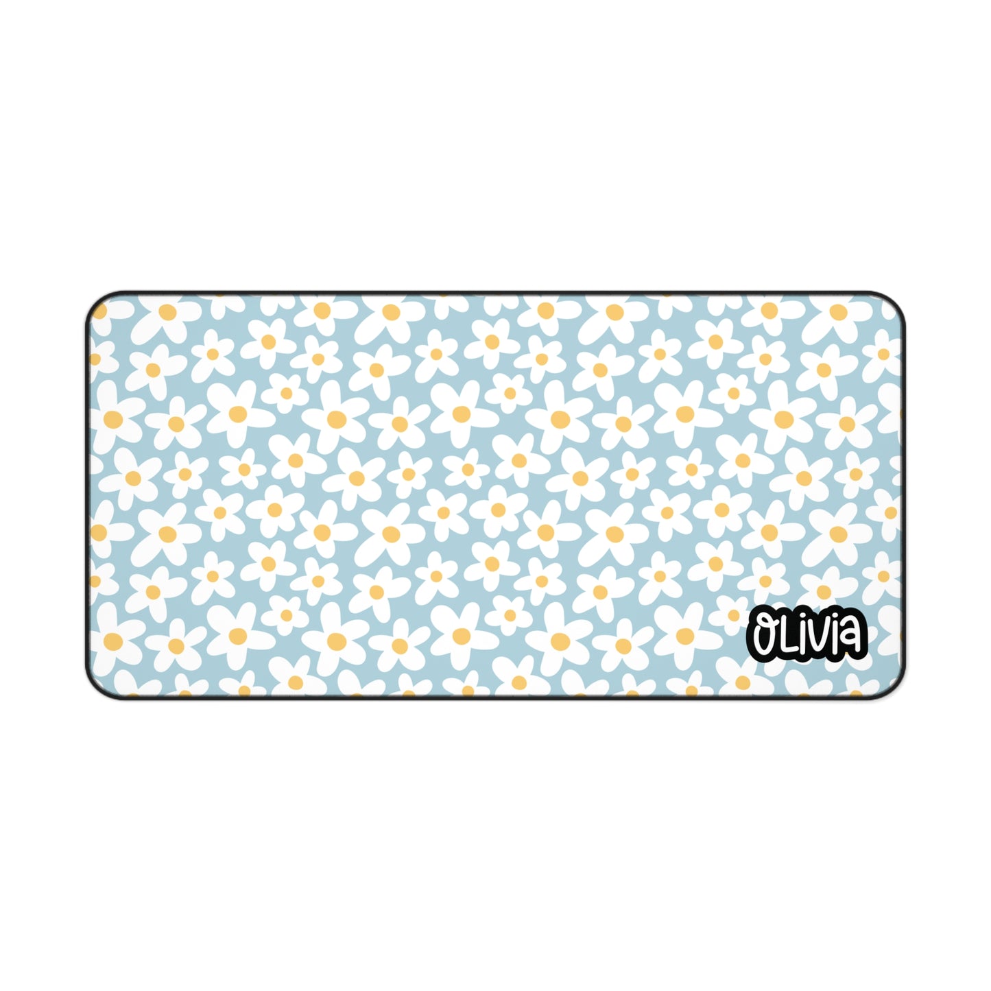 Personalized Daisies Floral Desk Mat Light Blue| Cute Desk Pad