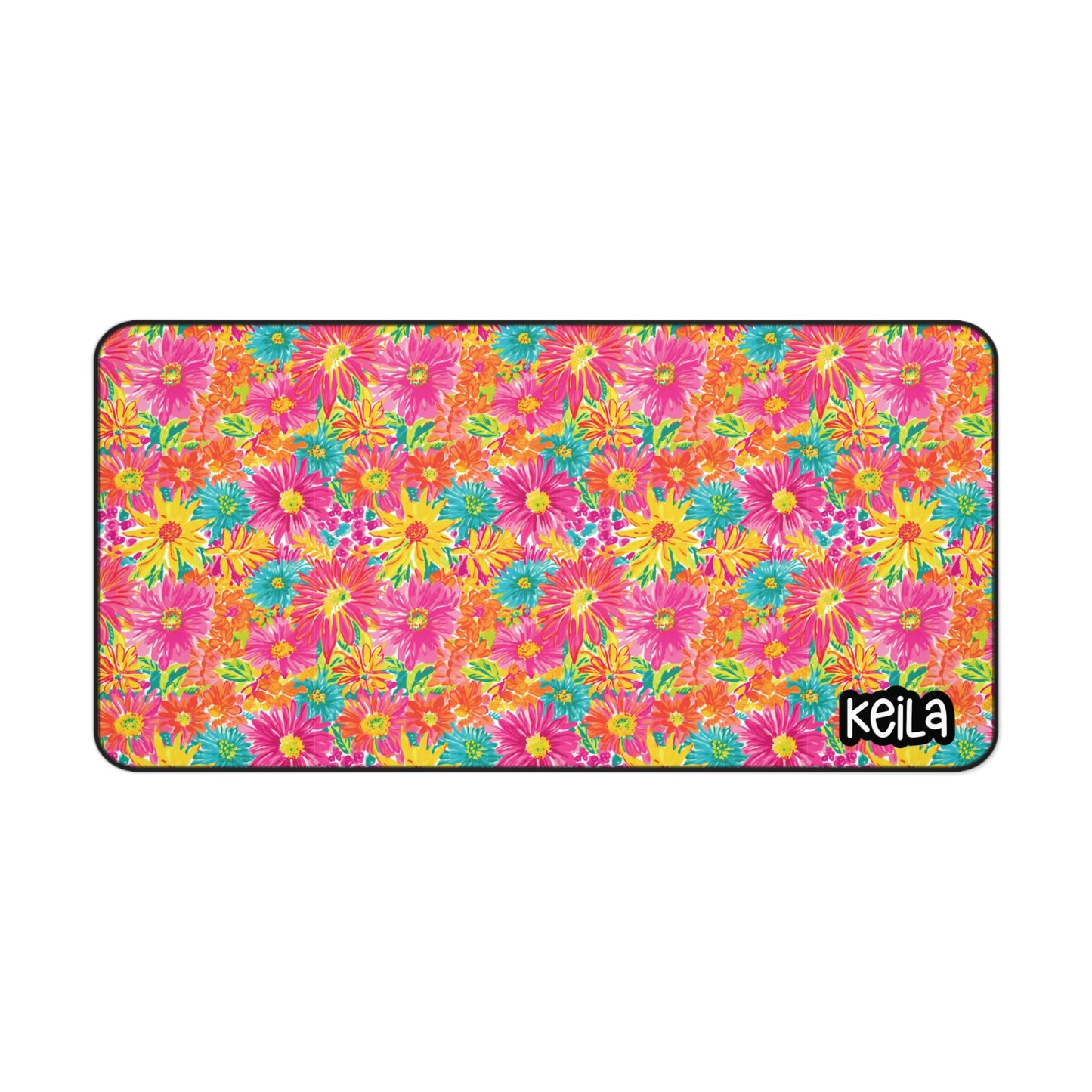 Personalized Cute Vibrant Pink & Yellow Floral Desk Mat | Cute Desk Pads