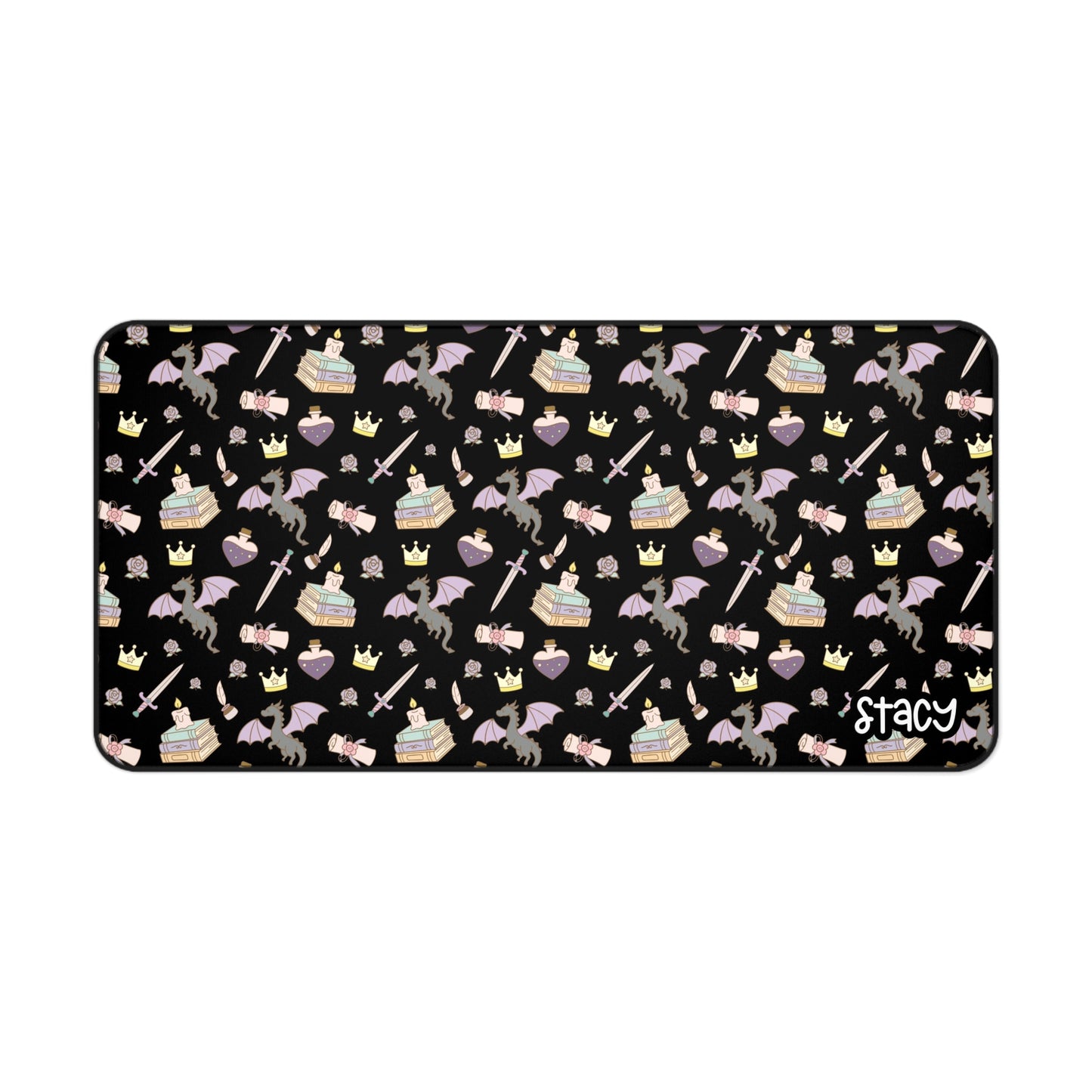 Fantasy Desk Mat, (black), Romantasy Desk Mat, Bookish Desk Mat, Bookish Mouse Pad