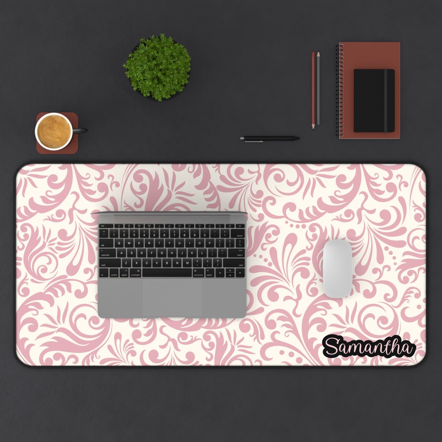 Personalized Elegant Pink Vintage Desk Mat | Cute Desk Pad