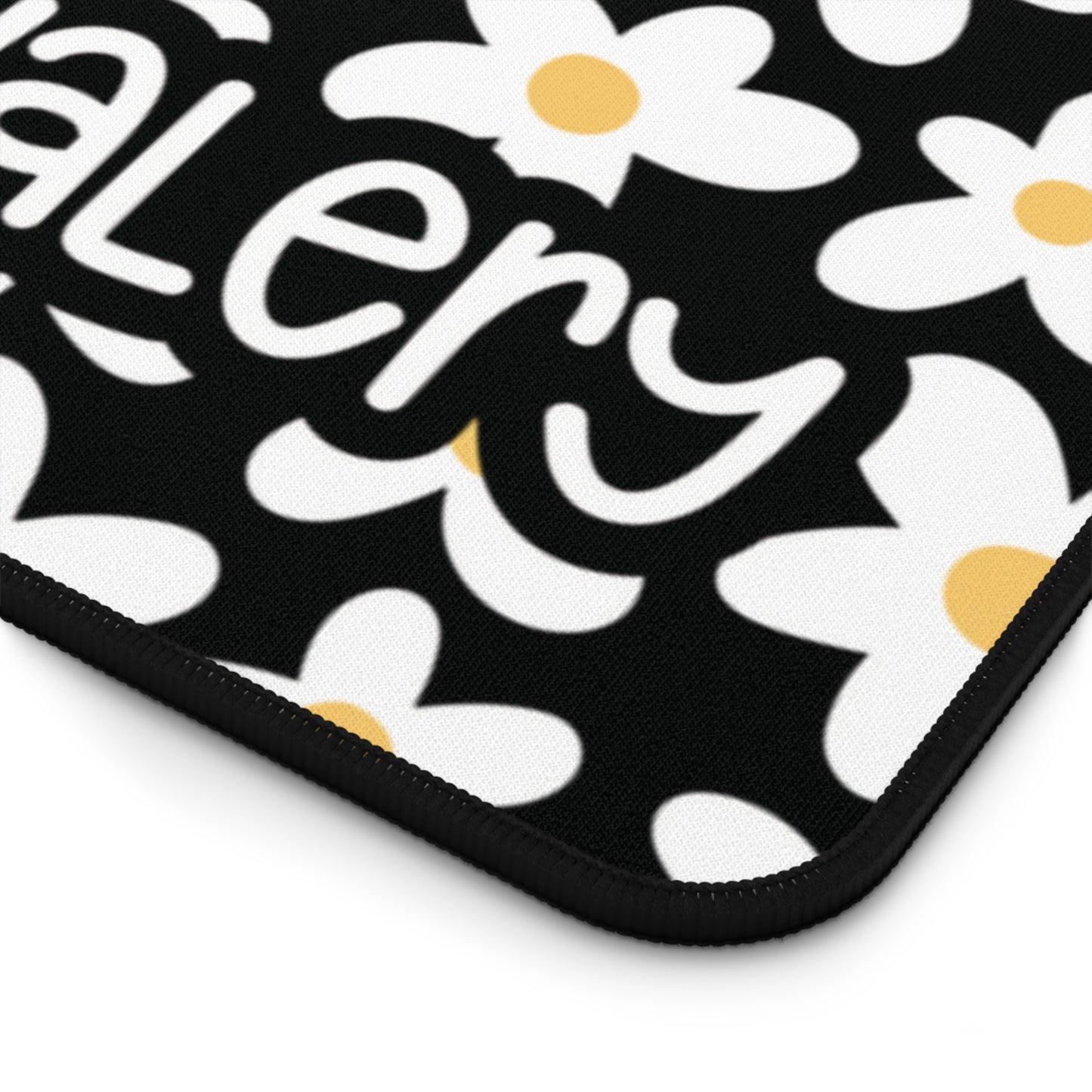 Personalized Daisies Floral Desk Mat Black | Cute Desk Pad