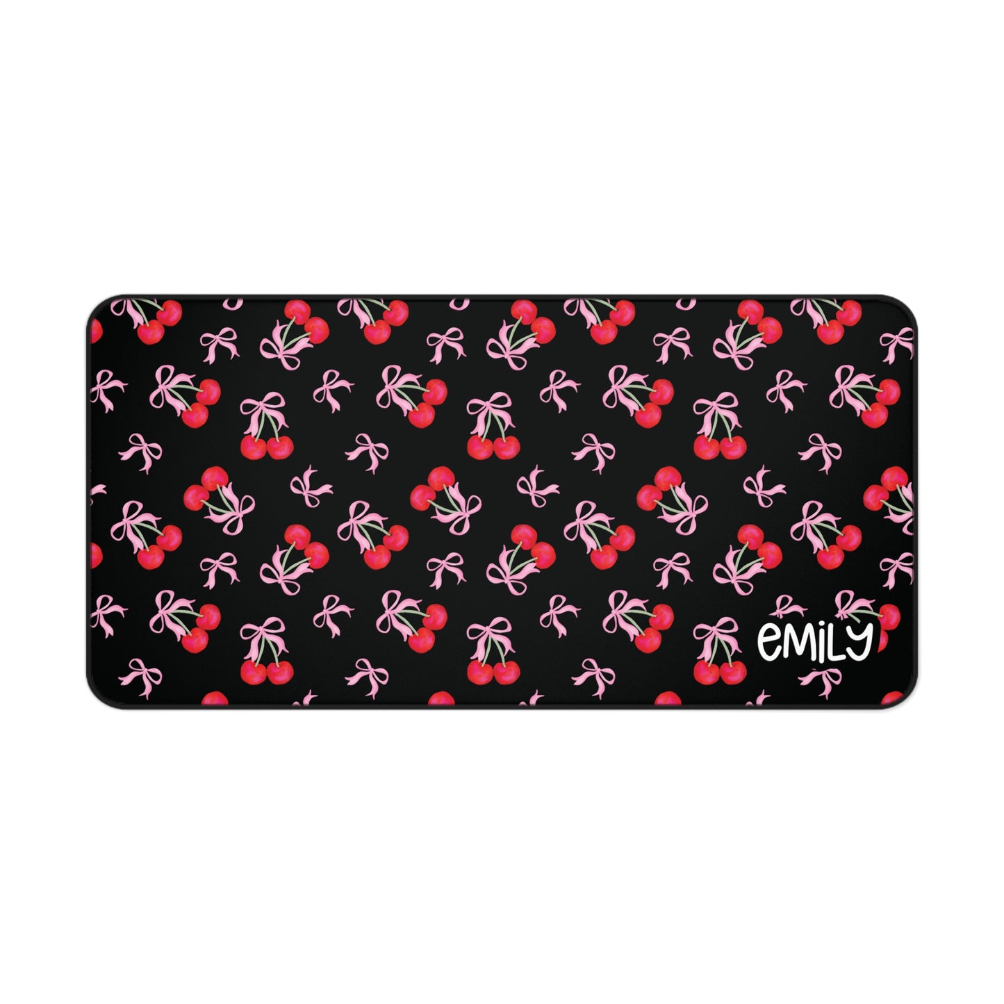 Personalized Coquette Cherries Black Desk Mat | Cute Desk Pads
