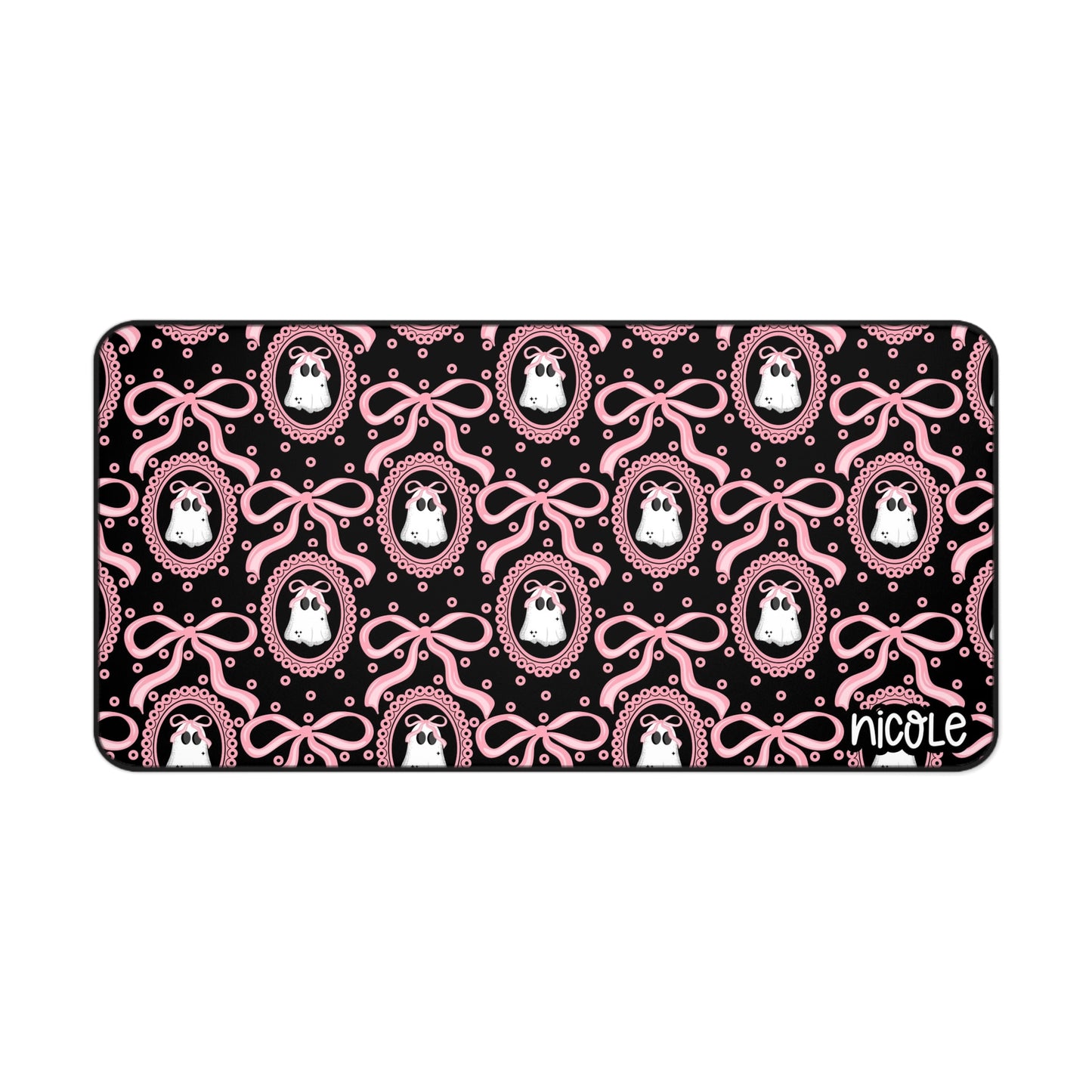 Cute Coquette Ghosty Desk Mat with Bows | Office Decor, Workstation Mat, Gamer Mouse Pad, Aesthetic Desk Accessories, Personalized Gift