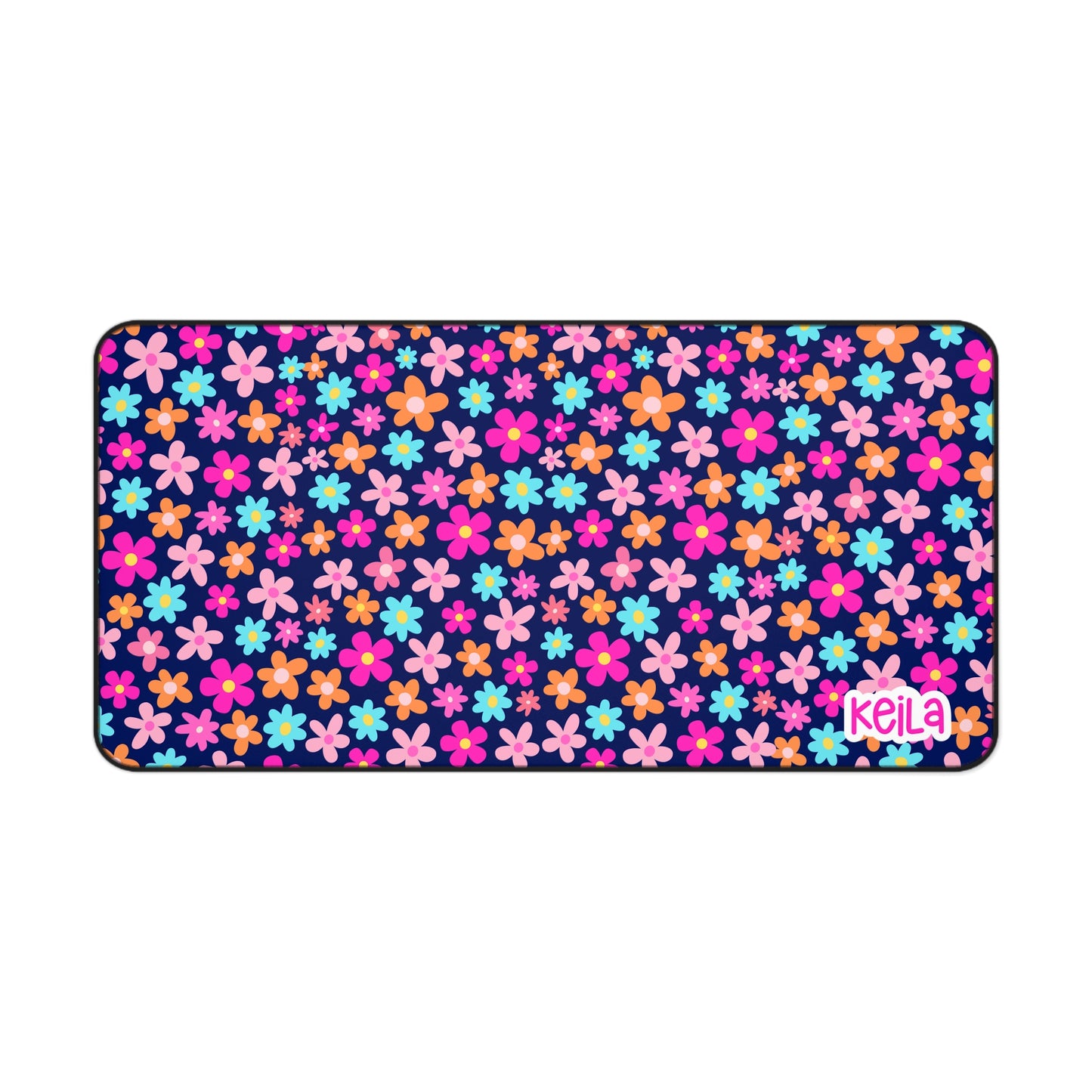 Colorful Floral Desk Mat Navy Blue- Vibrant Office Decor for Home and Work