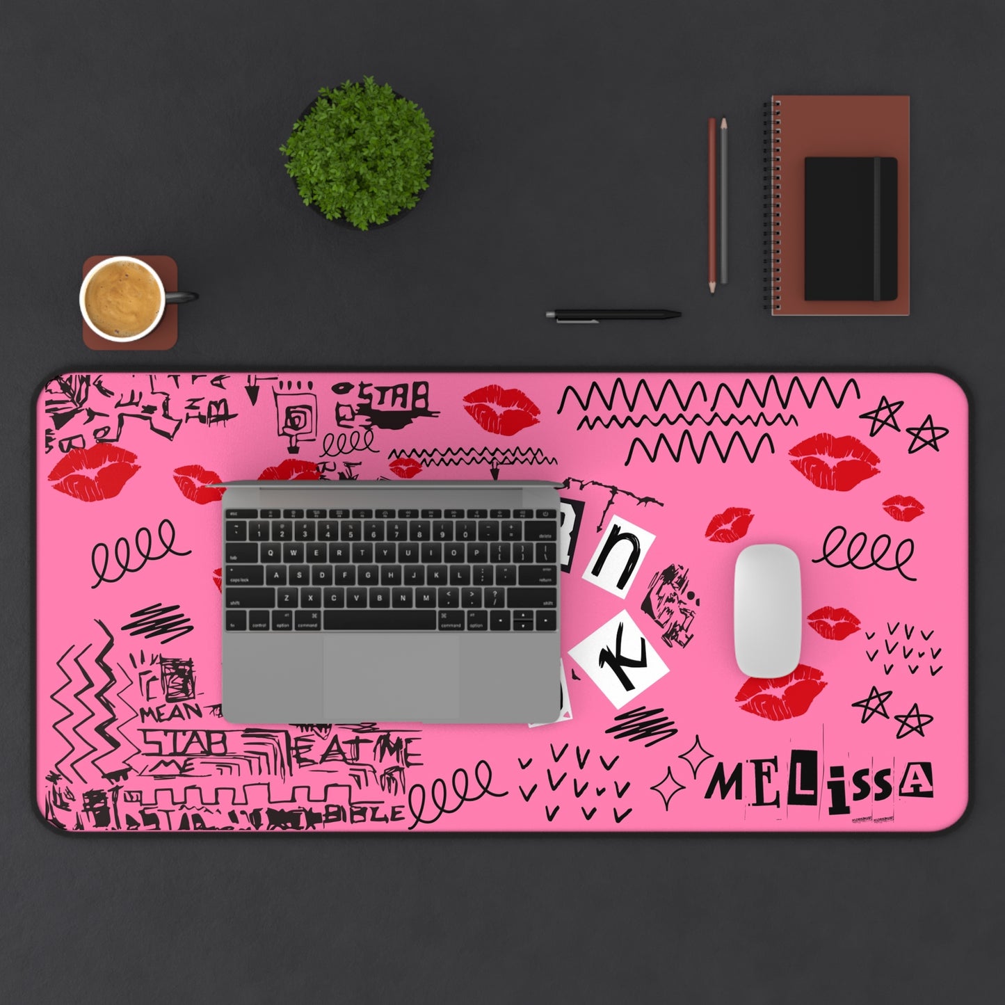 Burn Book Desk Mat, Trendy Office Decor, Fun Gift for Students, Pink Mouse Pad, Unique Home Office Accessory