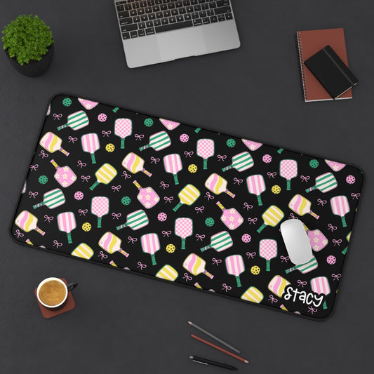 Cute Pickleball Desk Mat (black), Coquette Pickleball Mouse Pad, Home Office Decor, Gift for Students, Desk Accessories, Study Stationery, Cute Work Space