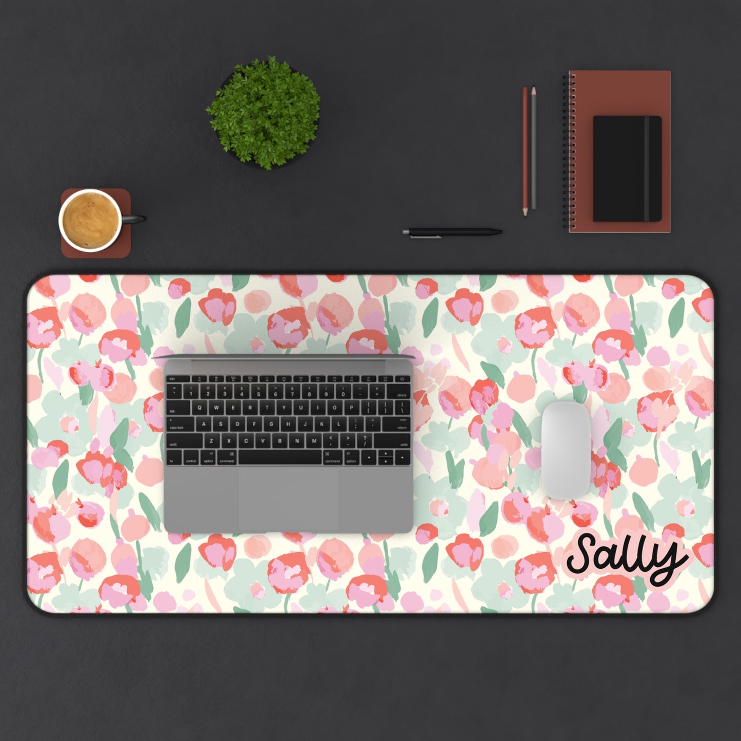 Personalized Soft Pink Floral Desk Mat - Custom Name Office Decor