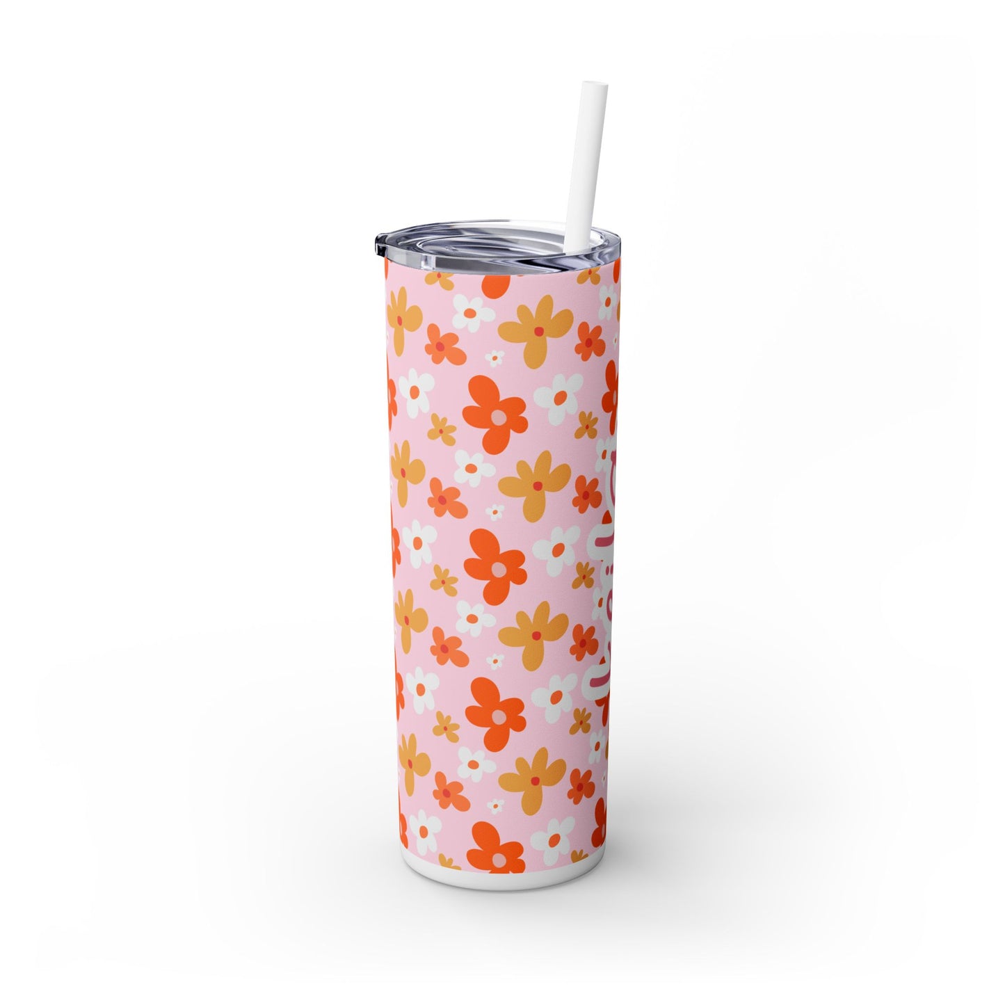 Personalized Floral Skinny Tumbler with Straw - 20oz Travel Cup