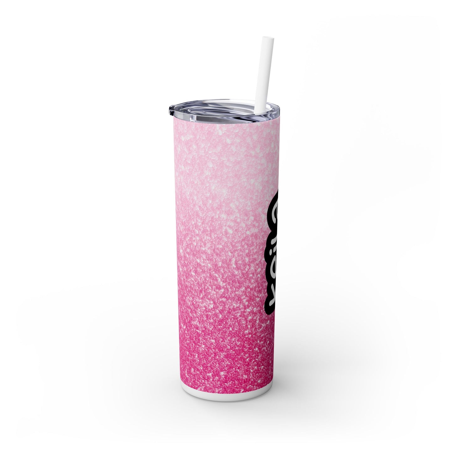 Personalized Sparkly Glitter Skinny Tumbler with Straw, 20oz